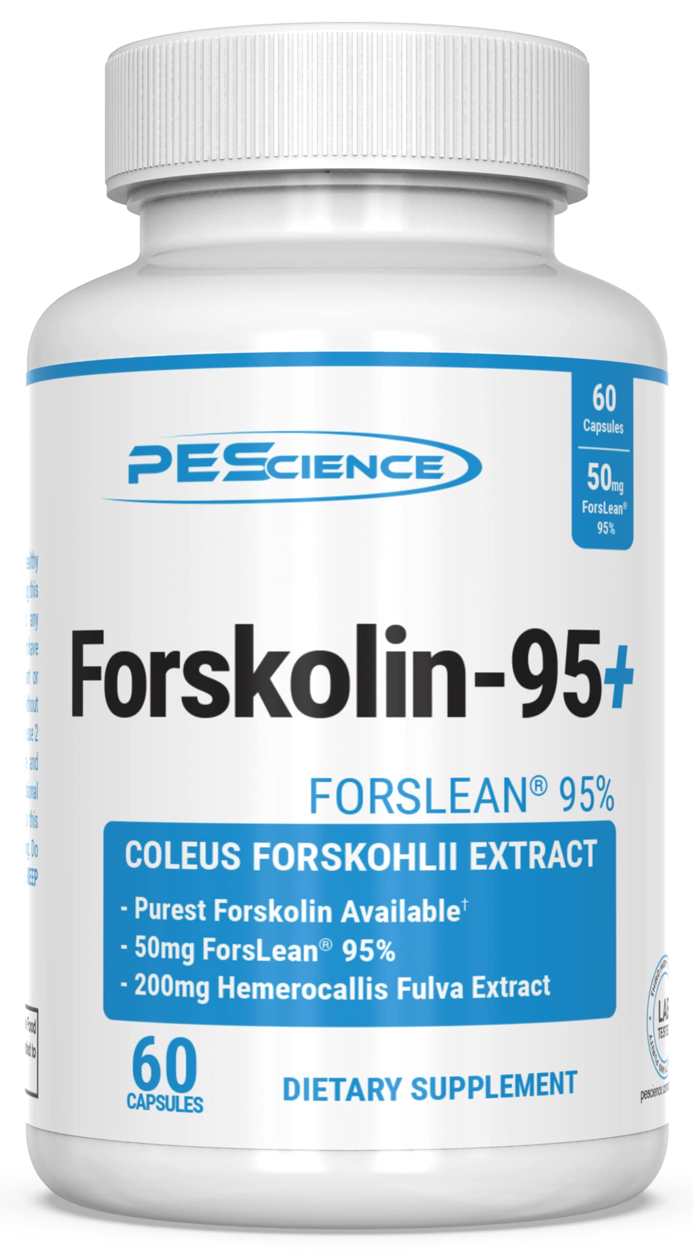 PEScience Forskolin-95+ Capsules, 95% Pure Forskolin from Coleus Forskohlii Extract with Hemerocallis Fulva Extract, Patented ForsLean, 50mg, 60 Count PEScience Au supplements