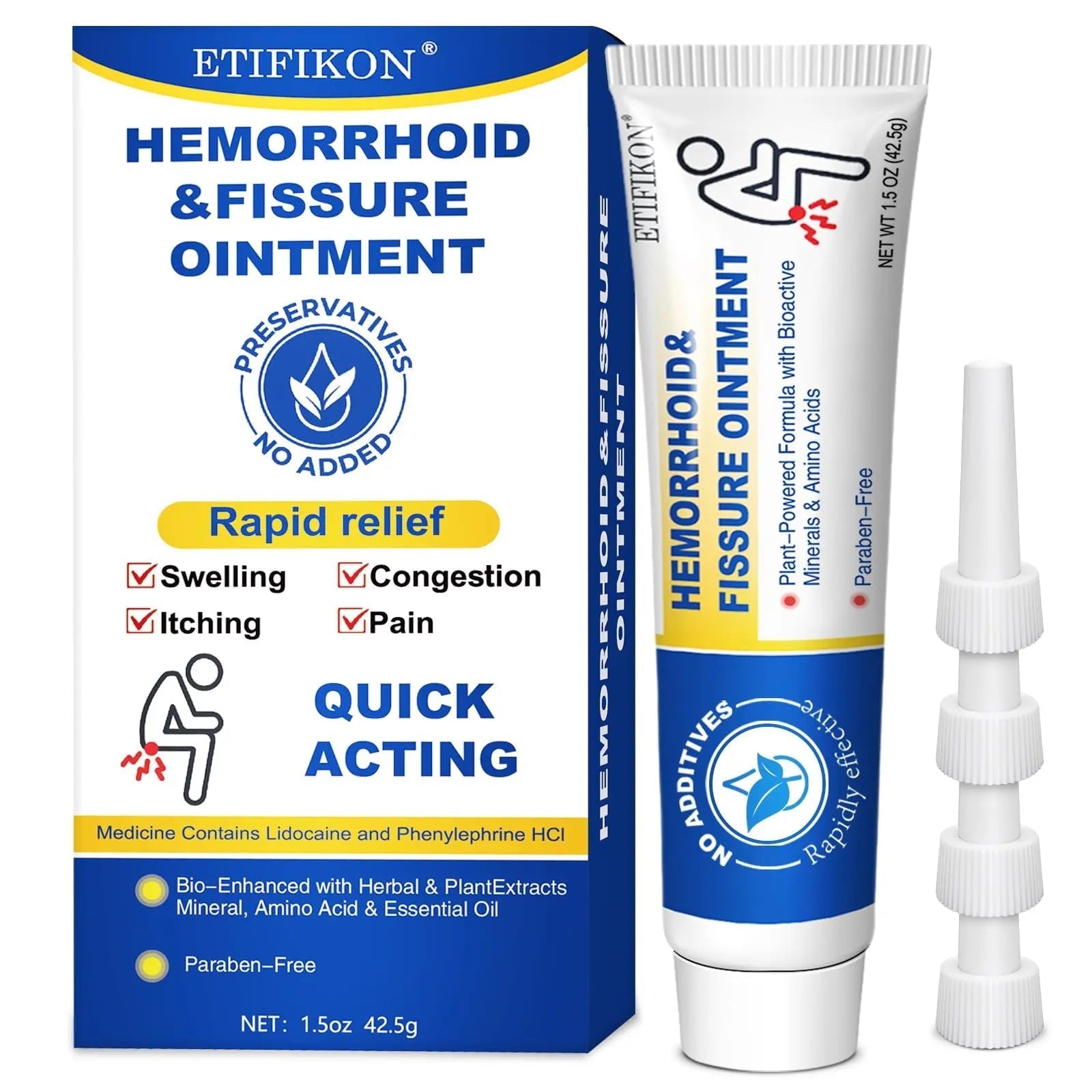 ETIFIKON Hemorrhoid & Fissure Ointment with 4% Lidocaine & Phenylephrine HCI – 42.5g Comforting Care Cream for Internal & External Areas – Helps Soothe Irritation & Support Daily Comfort (1 Pack) ETIFIKON Au supplements