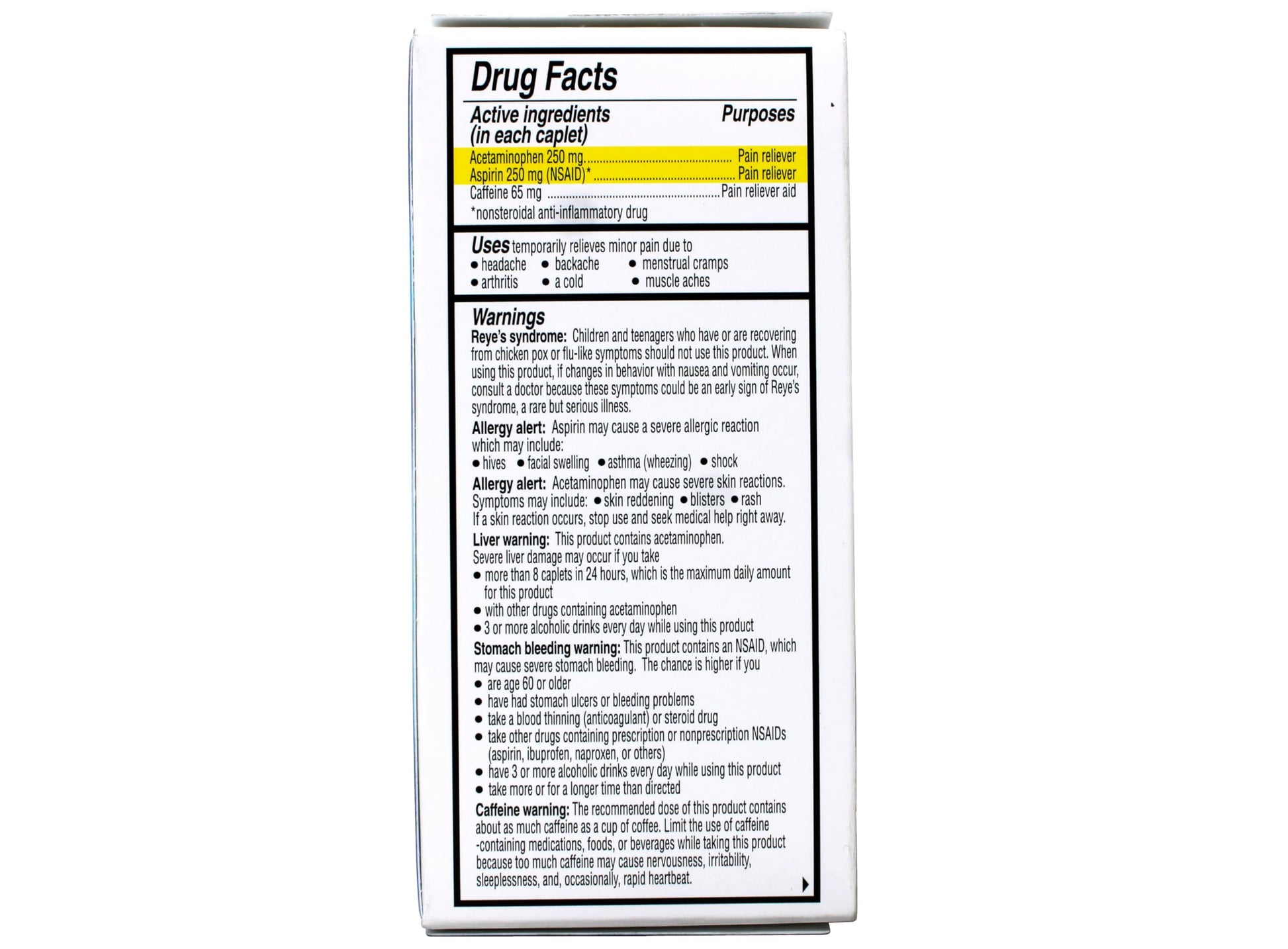 Vanquish Extra Strength Pain Reliever Headache Relief Aspirin Acetaminophen Caffeine 100 Coated Caplets (Pack of 2) Vanquish Au supplements