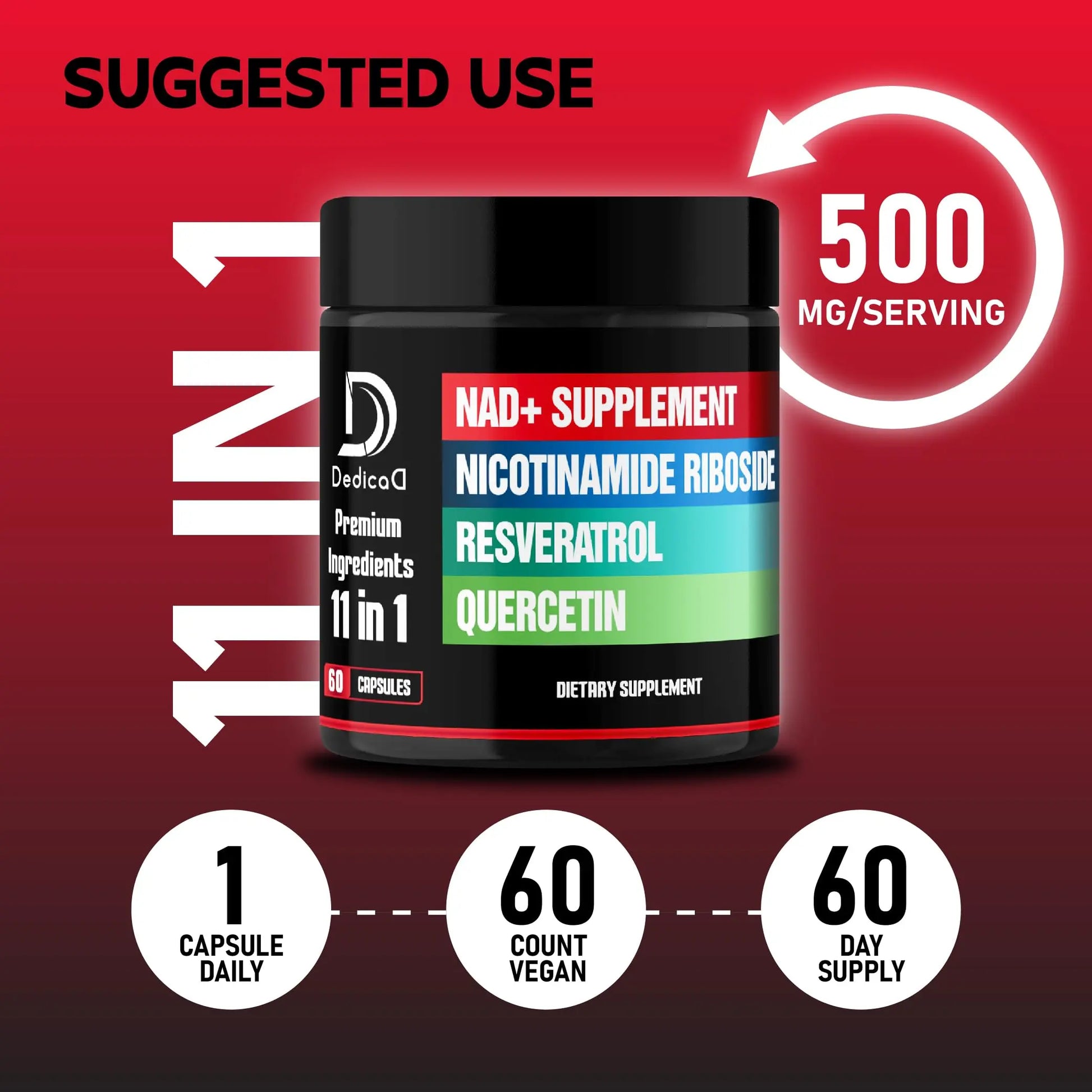 DEDICAD 11in1 NAD Supplement with Nicotinamide Riboside, Quercetin, Resveratrol and 8 More - 2 Month Supply DEDICAD Au supplements