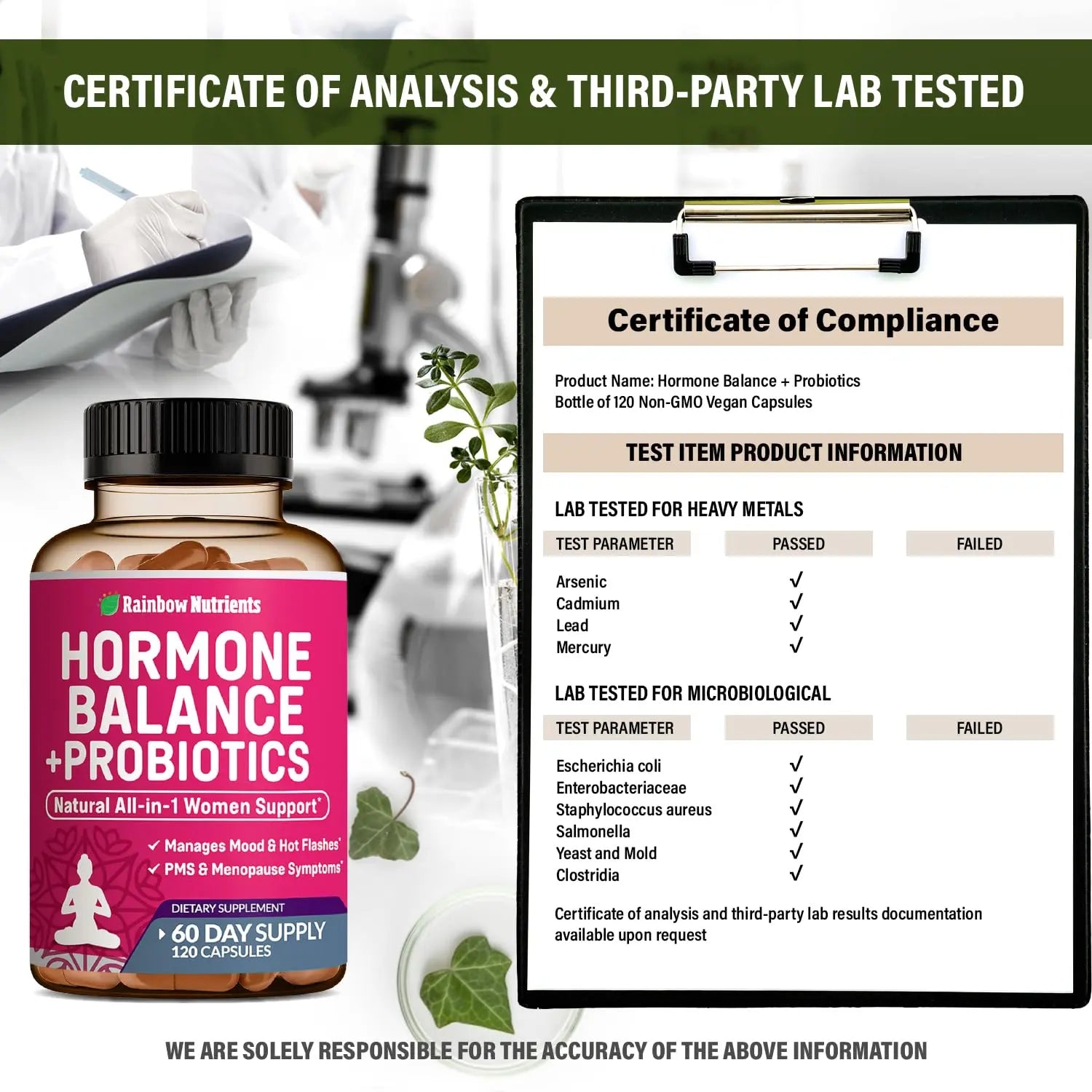Hormone Balance + Probiotics for Women (3450mg) Natural Relief for Menopause Rainbow Nutrients, LLC Au supplements