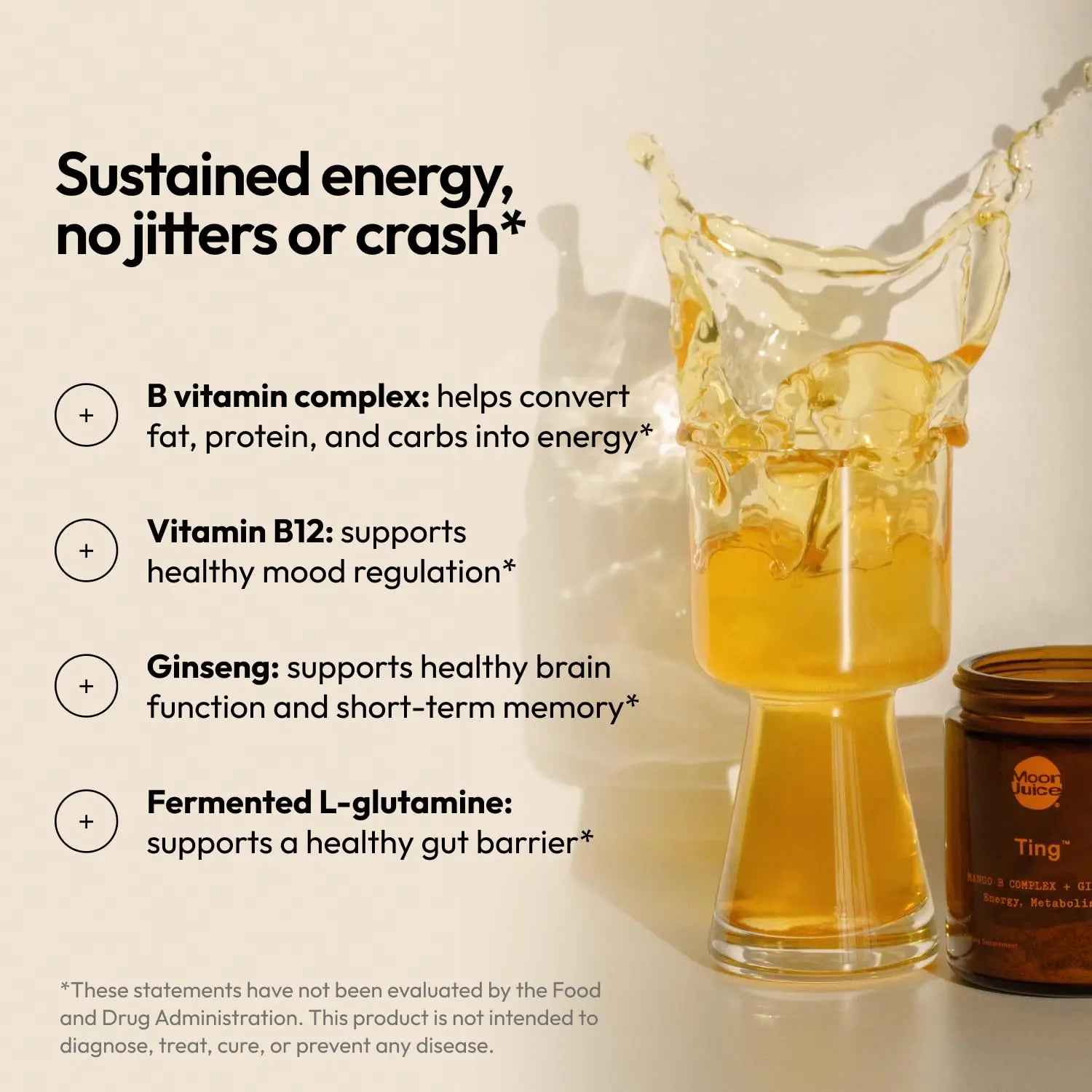 Moon Juice Ting - Vitamin B Complex Powder Supplement - Methylated B12, Folate, Ginseng, L-Glutamine & B Vitamins, Caffeine Free Energy & Digestion Support, Sugar Free, Mango, 1.8 oz, 25 Servings Moon Juice Au supplements