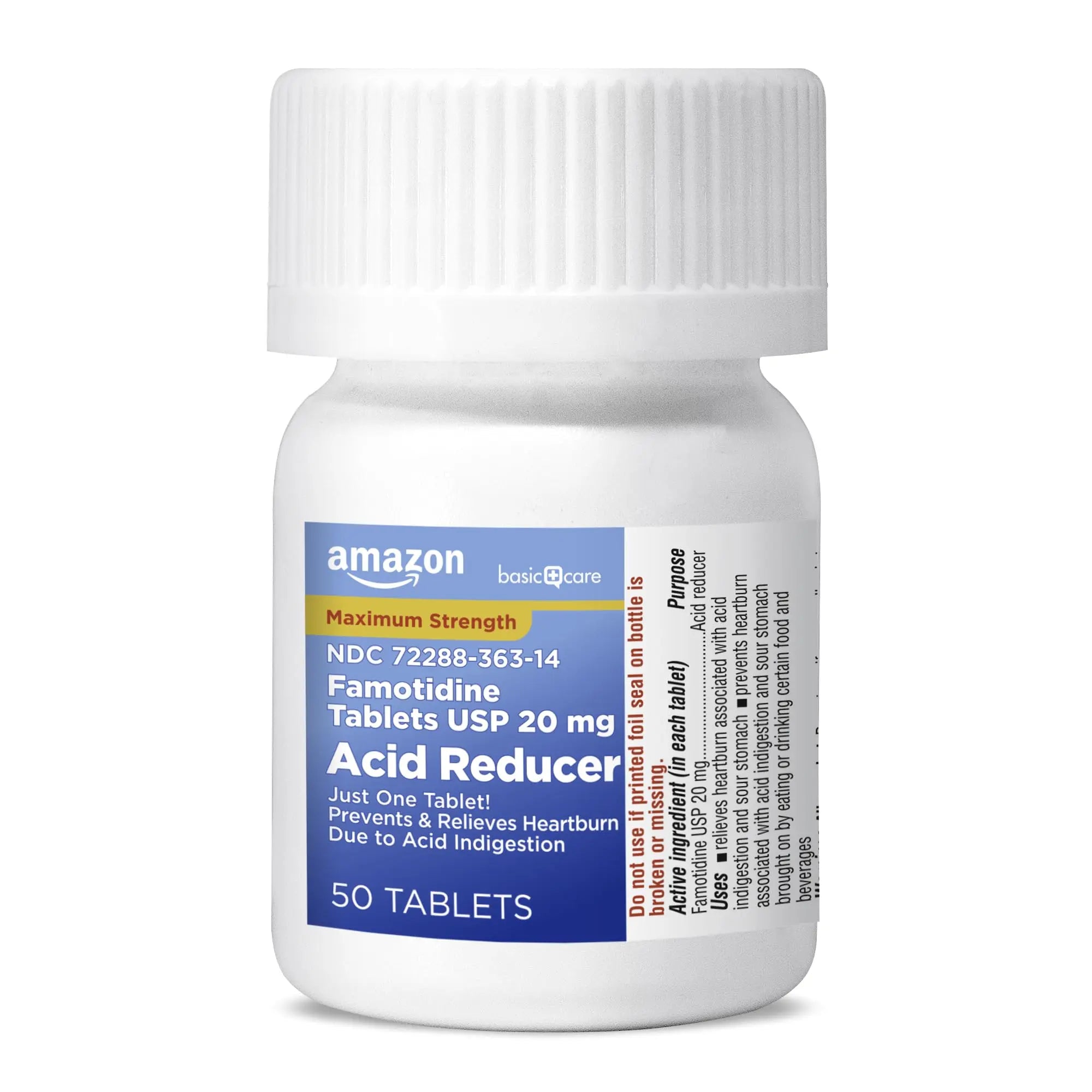 Amazon Basic Care Maximum Strength Famotidine Tablets 20 mg, Acid Reducer for Heartburn Relief, Prevents & Relieves Acid Indigestion, Heartburn Medicine, 50 Count Amazon Basic Care Au supplements