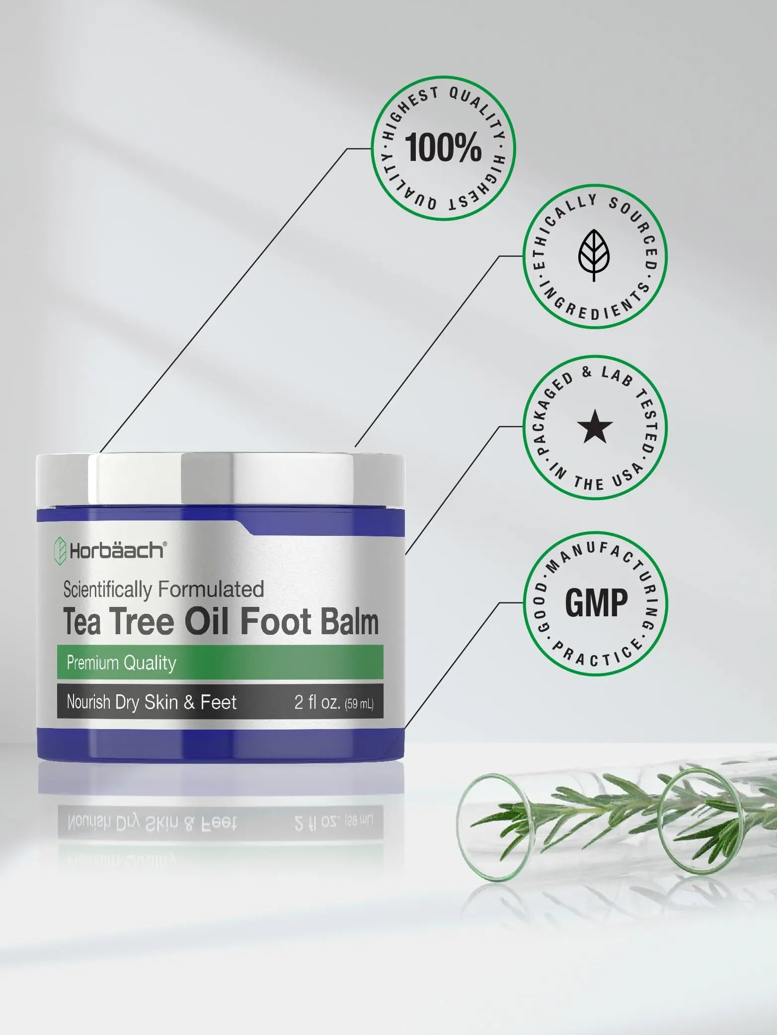 Tea Tree Oil Foot Balm | 2 oz | Moisturizes and Nourishes Dry Skin & Feet | Scientifically Horbäach Au supplements