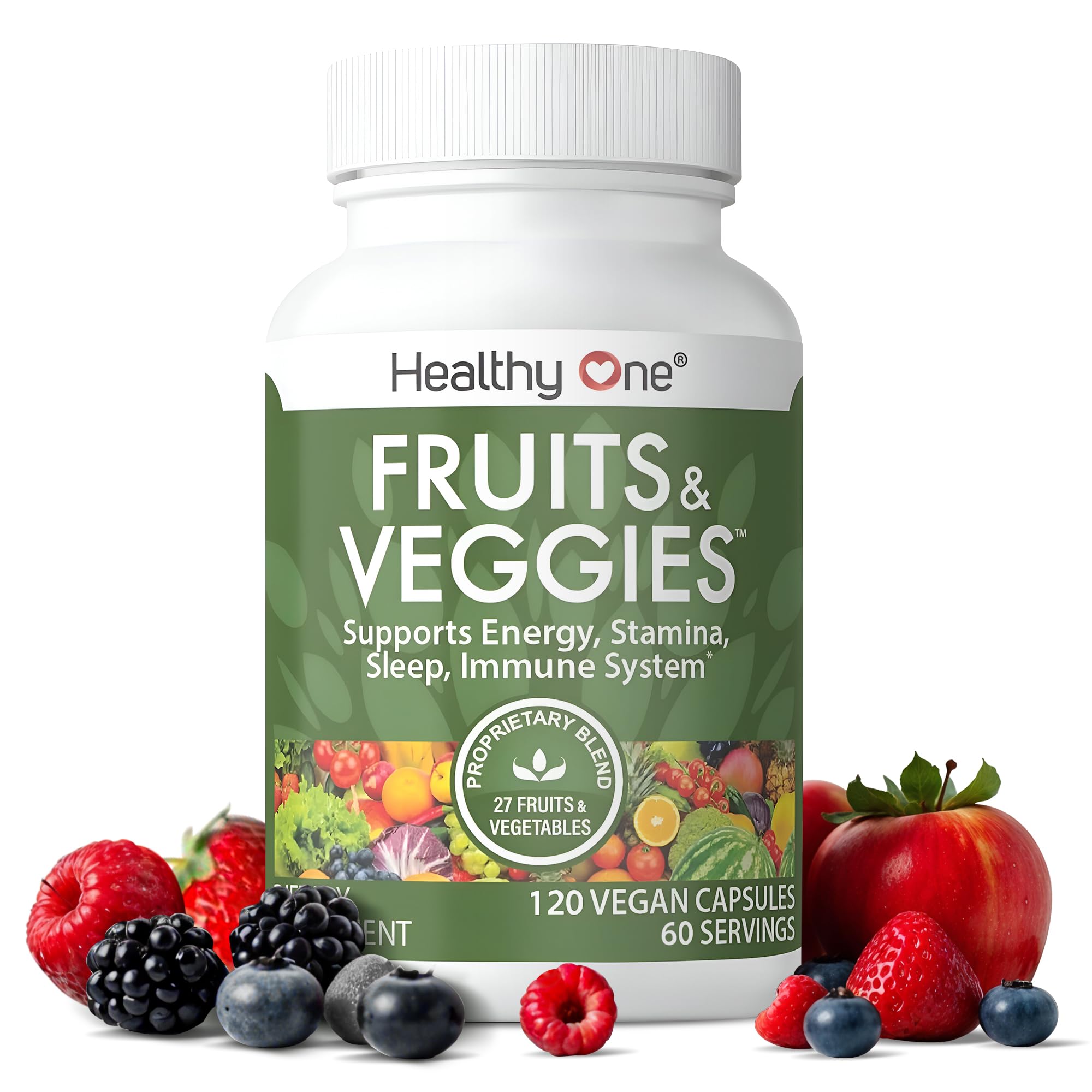 Fruits & Veggies Formula - 27 Premium Whole Foods - Organic Ingredients - Equals 3 Servings of Fruits & Vegetables - Improve Energy, Focus & Immune Function - Fiber - Antioxidants - 120ct (60 Serv) Healthy One Au supplements