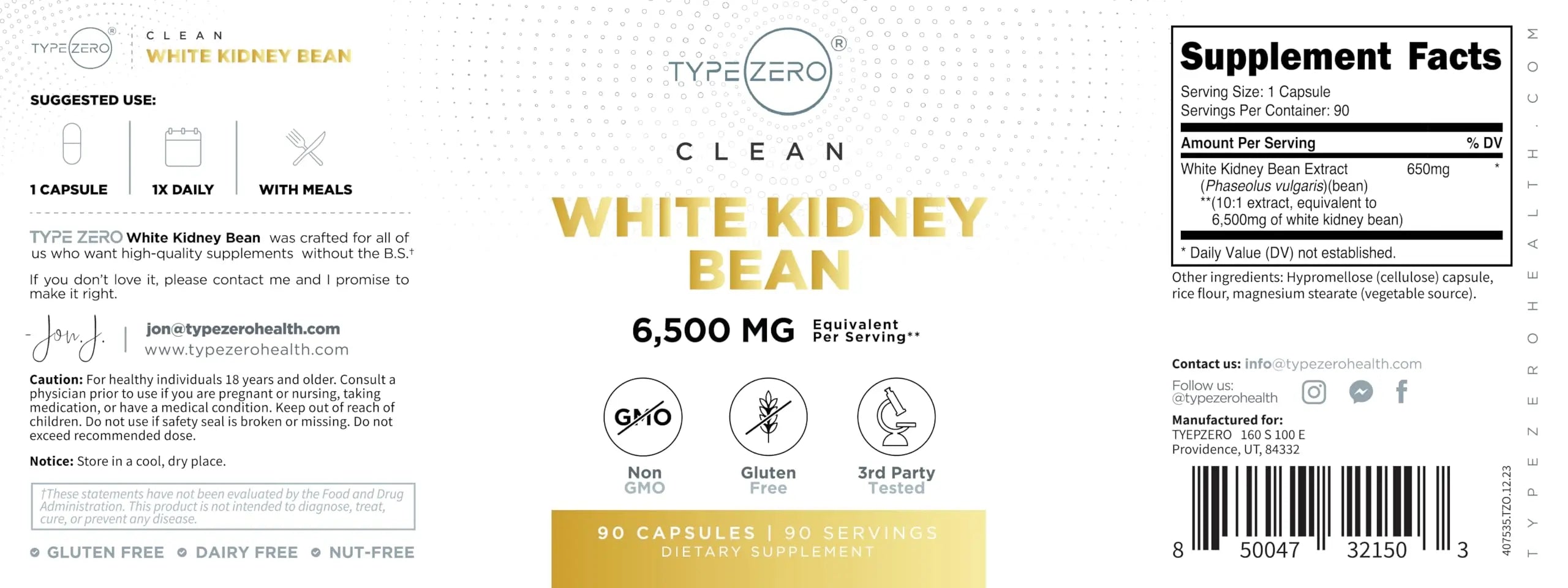 Type Zero Clean White Kidney Bean Capsules (6,500 MG Equivalent Per Serving, 90 Count) - Non-GMO, Gluten Free Type Zero Au supplements