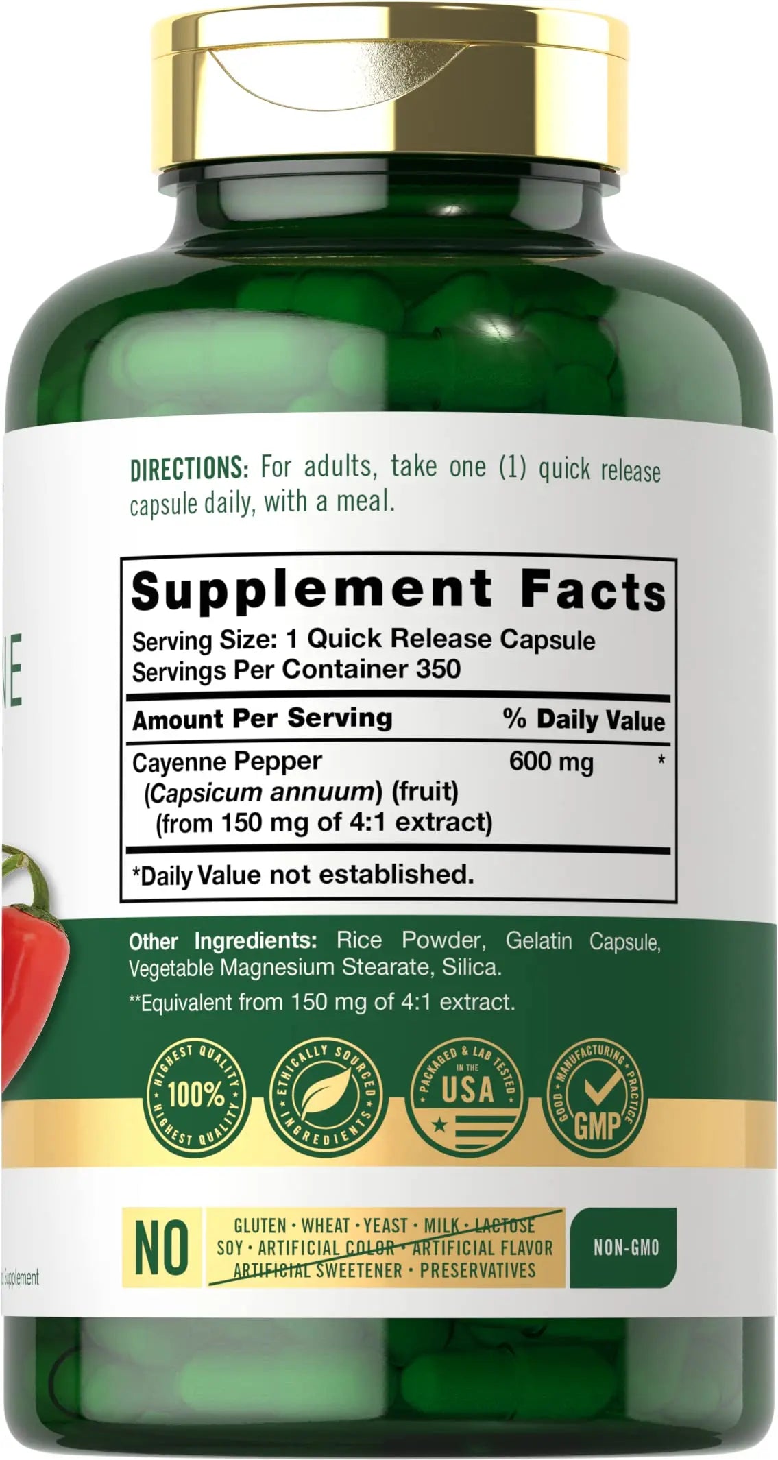 Carlyle Cayenne Pepper Capsules 600mg | 350 Pills | Non-GMO, Gluten Free Supplement Carlyle Au supplements