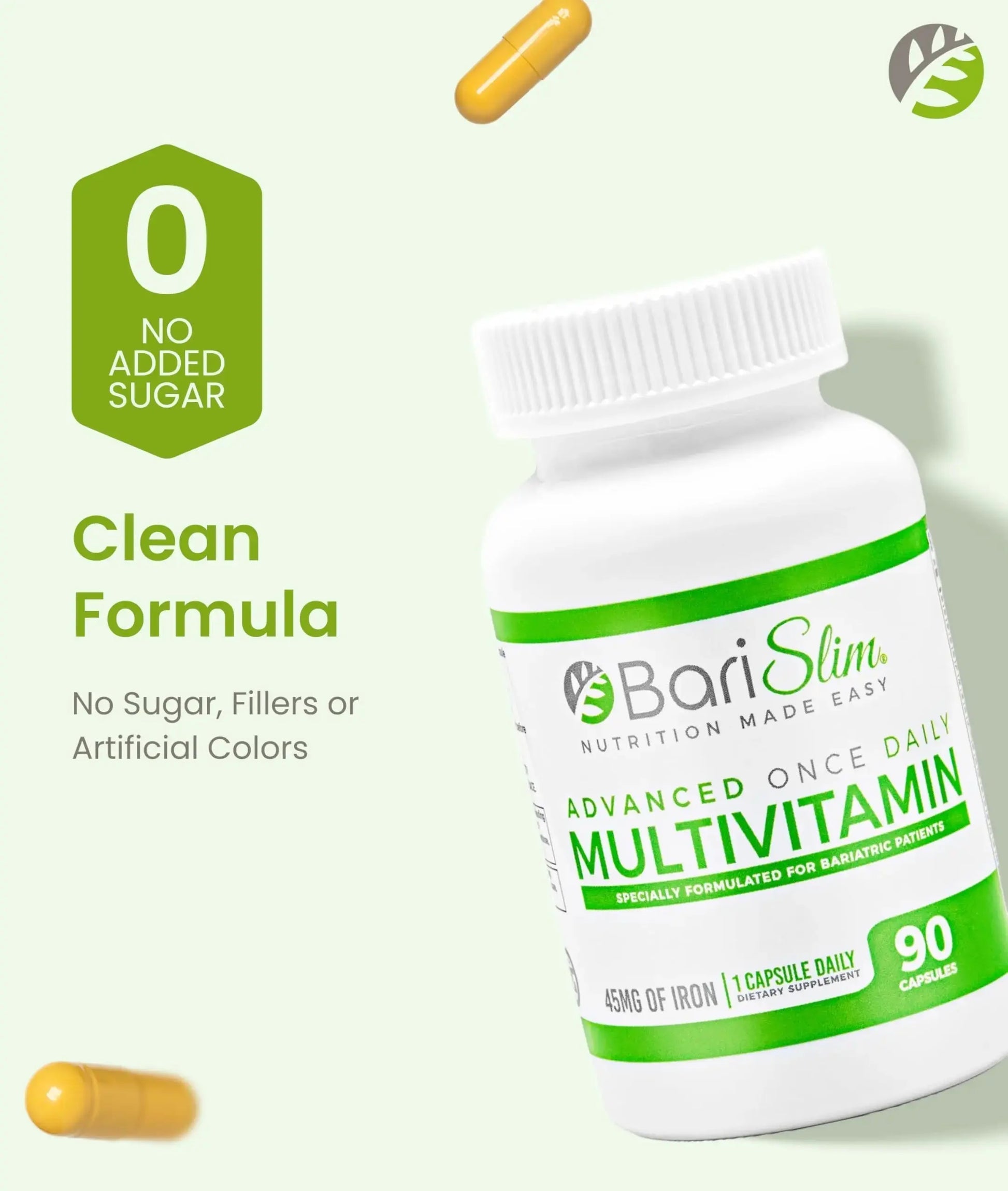 BariSlim Advanced Once Daily Bariatric Multivitamin Capsule - 45 mg of Iron - Bariatric Vitamin for Post Bariatric Surgery Including BariSlim Au supplements