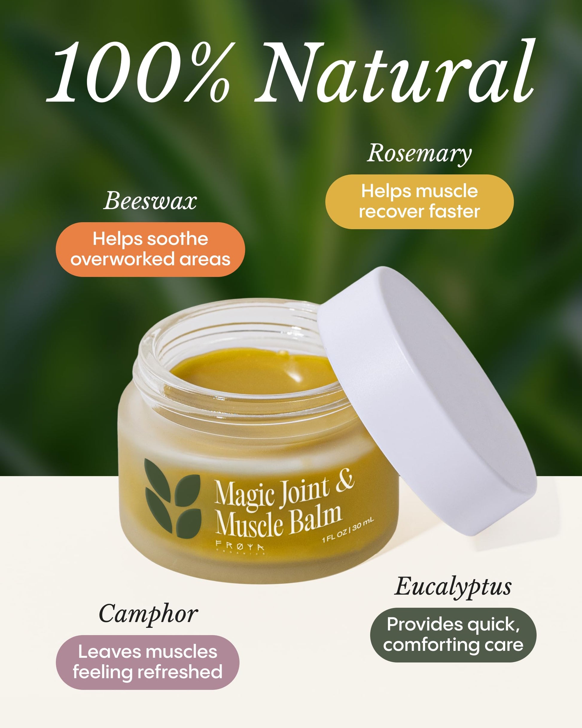Frøya Organics Relaxing Body Balm | Arnica & Eucalyptus with Beeswax | Gentle Massage Balm for Shoulders, Knees & Back | Infused with Rosemary, Camphor & Marigold Extract | 30ml FRØYA Au supplements