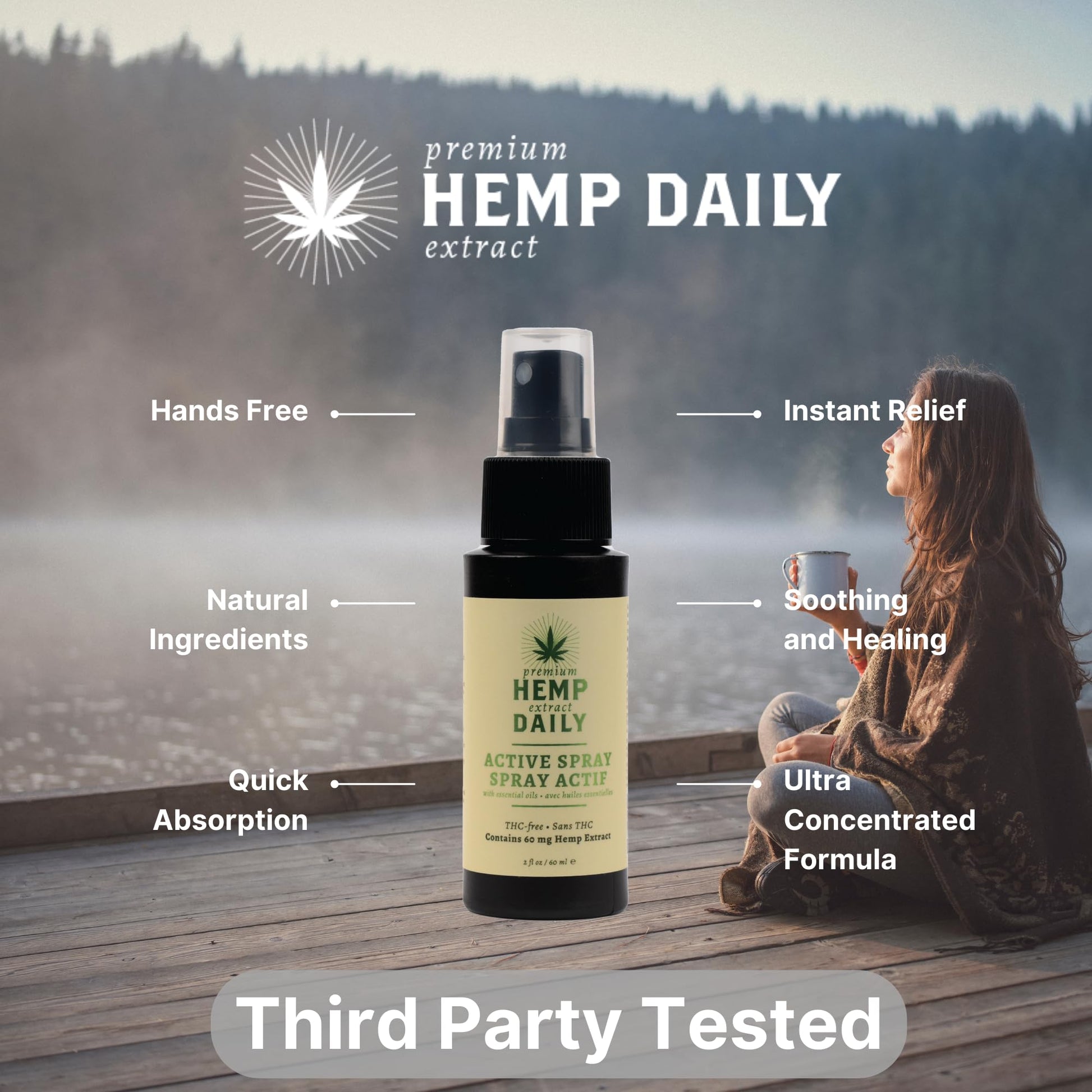 Hemp Daily Active Spray | Hemp Spray with Essential Oils | Vegan, Organic Ingredients | 2 Fluid Ounces (Original Spray, Single) Premium Hemp Extract Daily Au supplements