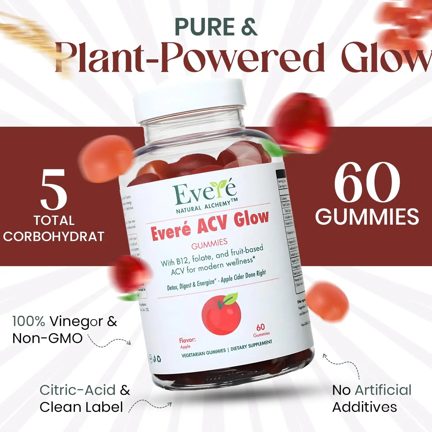 Everé ACV Glow Gummies – Apple Cider Vinegar with B12, B6, Iodine, Folate, Beetroot & Pomegranate – Daily Wellness Support for Energy & Balance The EverÉ Natural Alchemy Au supplements