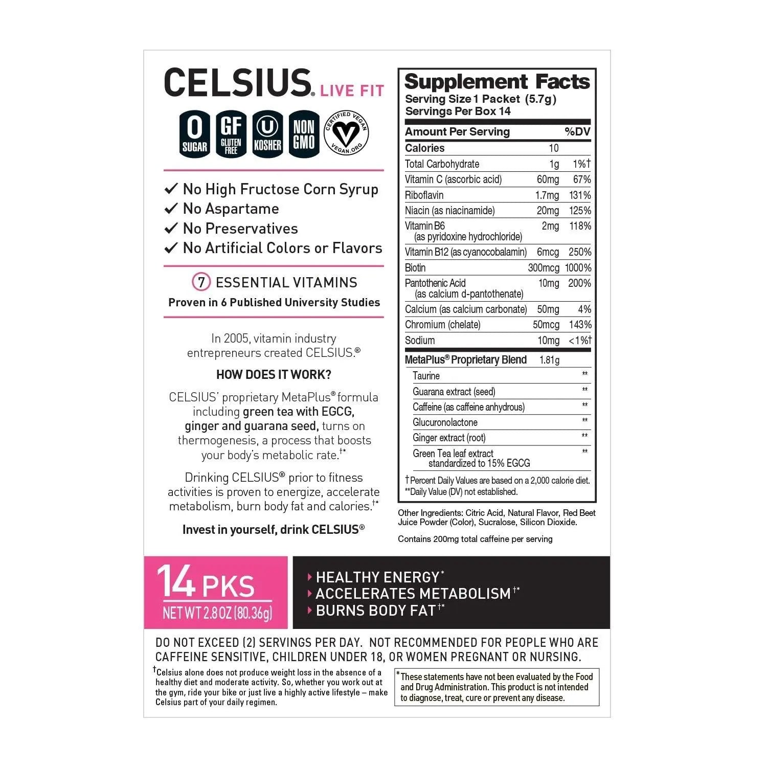 CELSIUS Dragonfruit Lime On-the-Go Powder Stick Packs, Zero Sugar 14 Count(Pack of 1) CELSIUS Au supplements