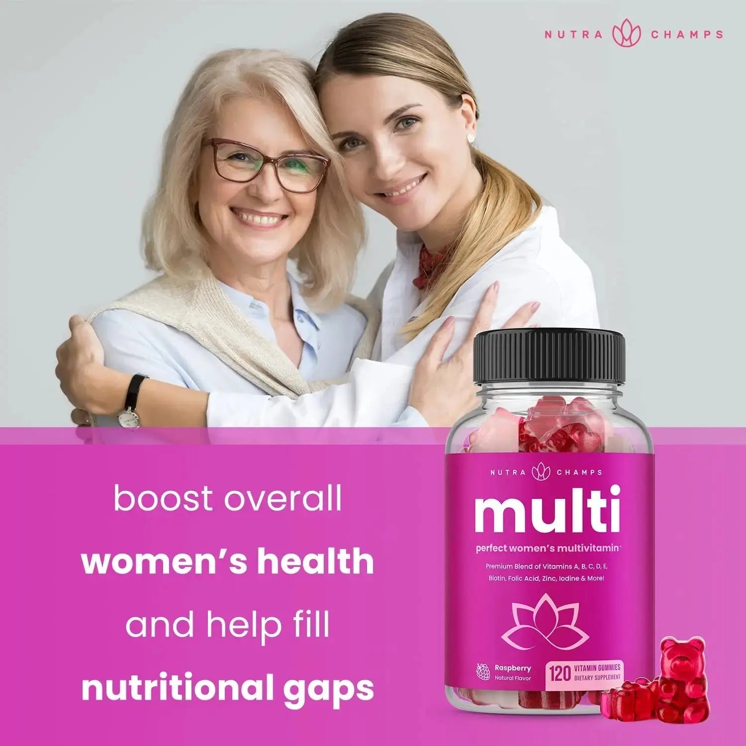 NutraChamps Multivitamin for Women, 240 Count, Vitamins A, B, C, D, E, Biotin, Folic Acid, Womens Gummy Multivitamins, Chewable Daily (Pack of 2) NutraChamps Au supplements
