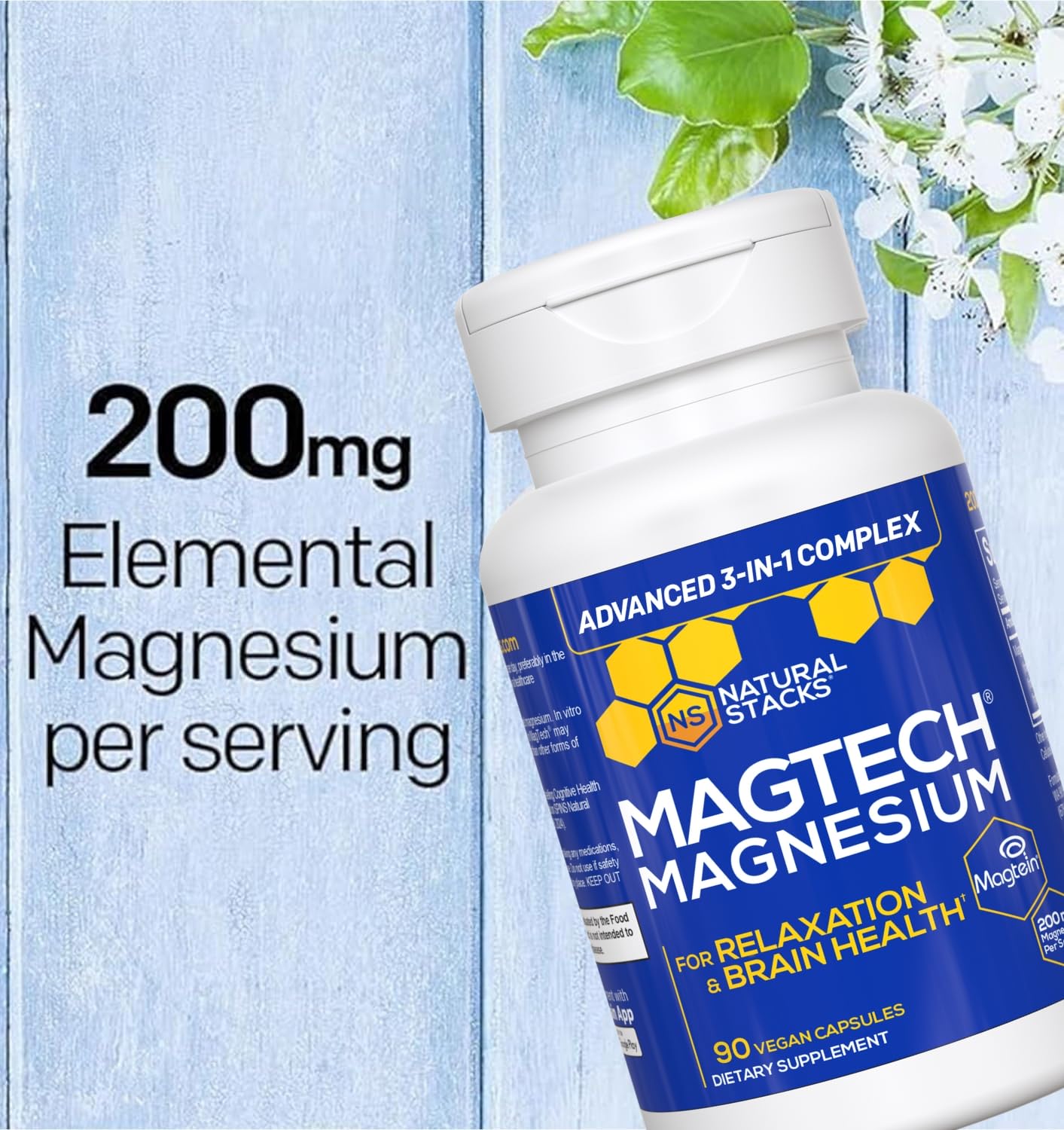 Magtein Magnesium L-Threonate, Glycinate & Taurate – 200mg Chelated Magnesium Complex – MagTech Magnesium Supplement for Relaxation & Brain Health – 90 Capsules NATURAL STACKS Au supplements