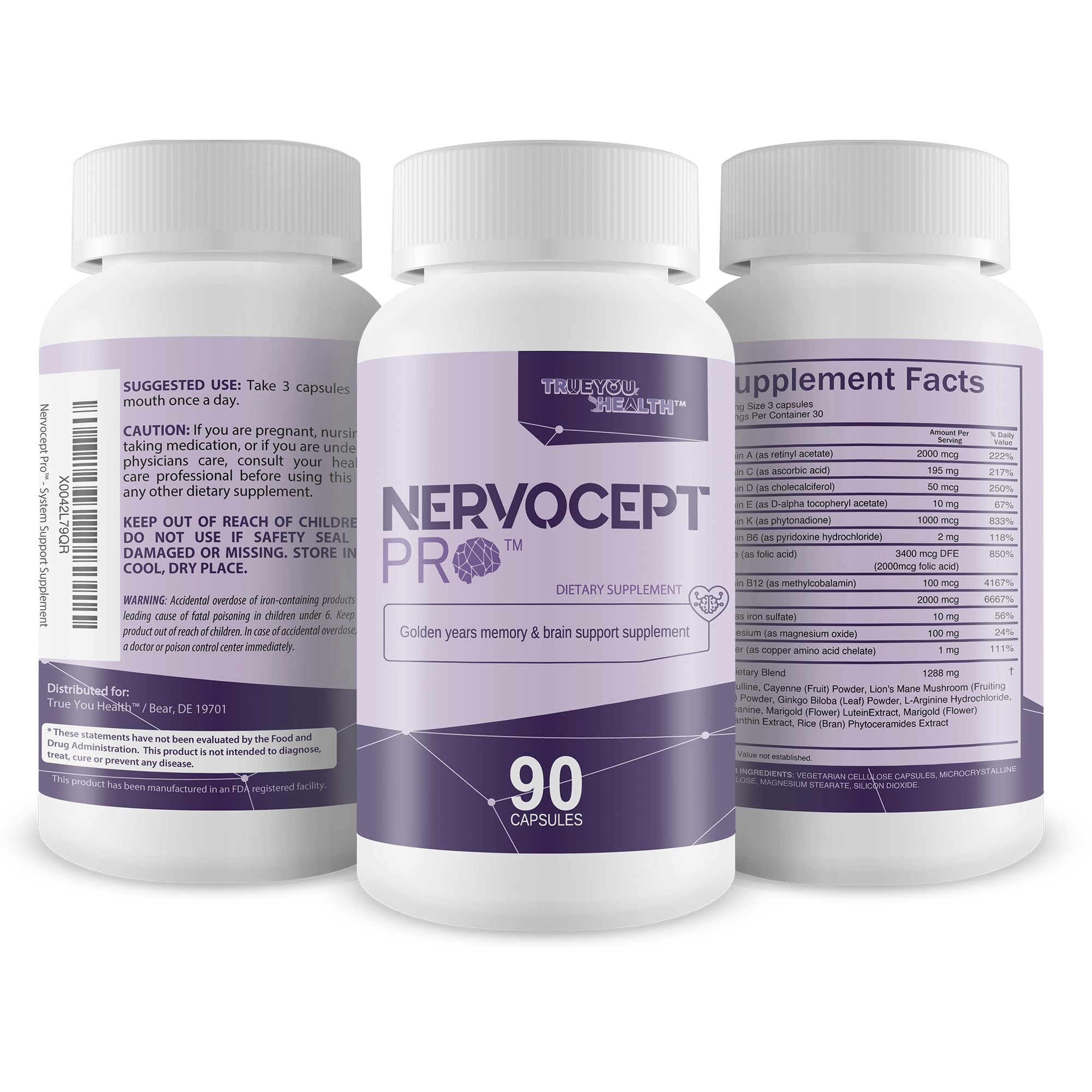 Nervocept Pro - Our Best Nerve Support Capsules - Lions Mane, Magnesium, Vitamin B For Nerve Repair - Vitamin D for Nerves - Lions Mane Memory & Nerve Support - Vitamin B12 Nerve Support True You Health Au supplements