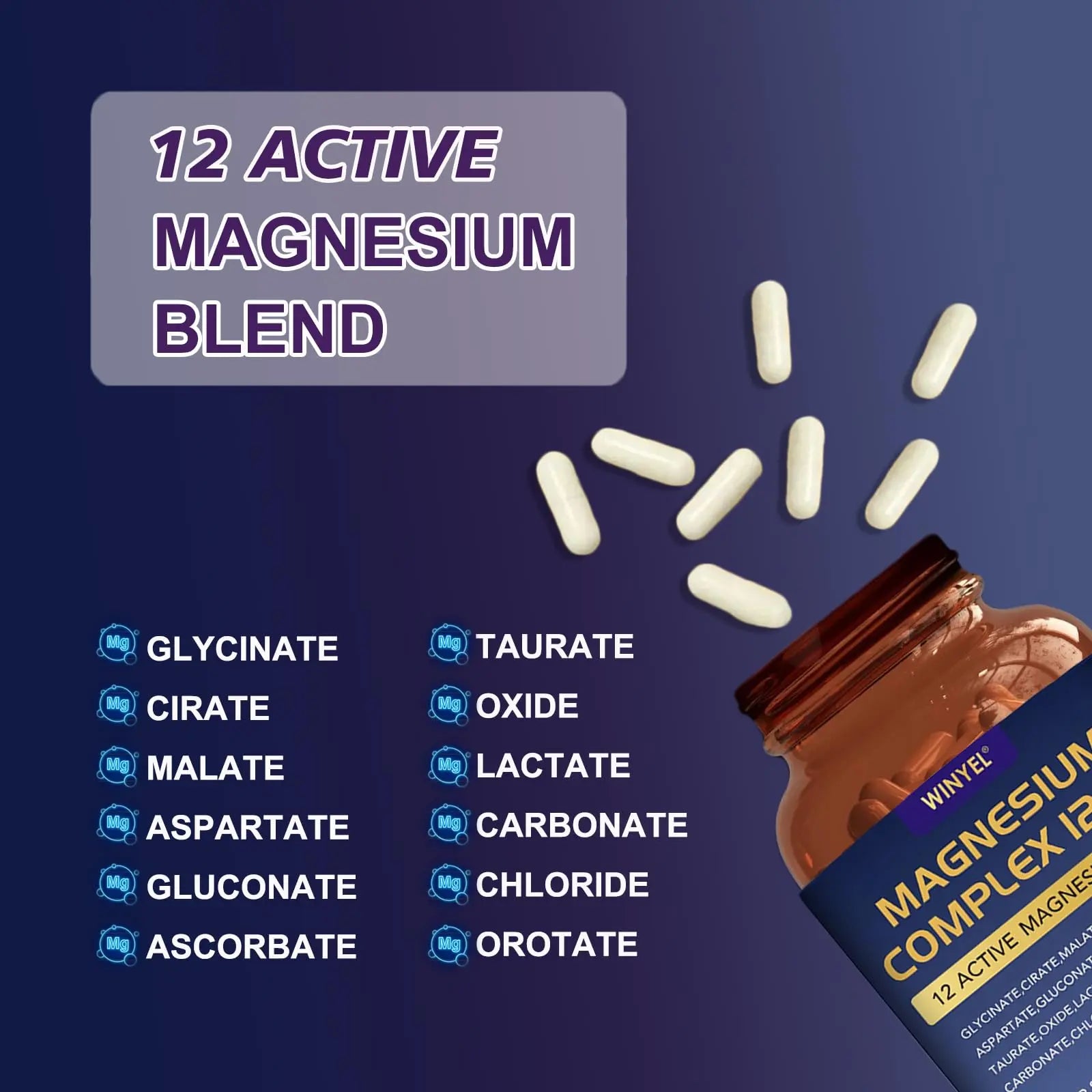 Magnesium Complex 700mg 12 in 1 Magnesium Supplement with Glycinate, Citrate, Malate | Sleep, Calm, Muscle Relaxation, Heart Health Support | Vegan 120 Capsules WINYEL Au supplements