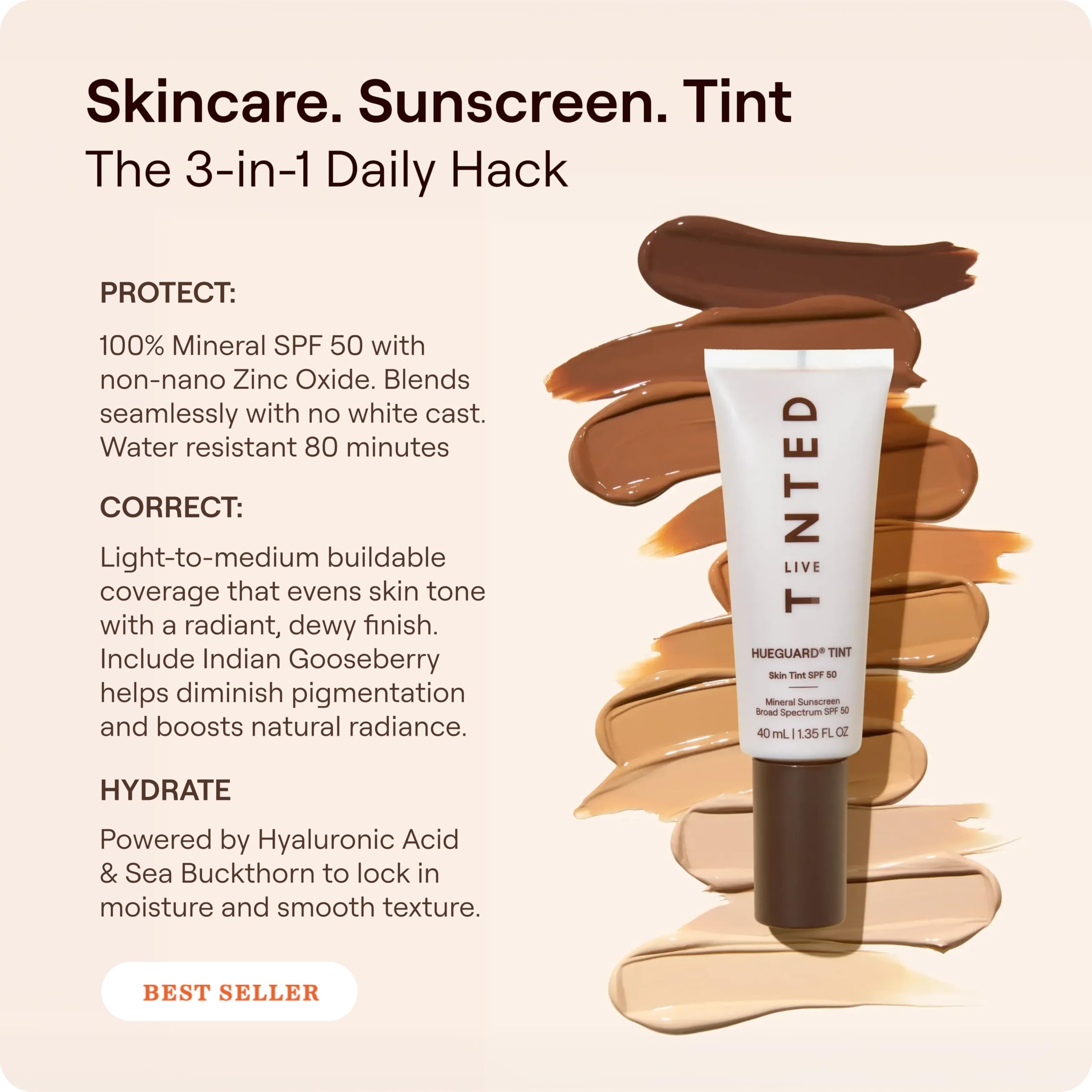 Live Tinted Hueguard Skin Tint SPF 50 - Tinted Mineral Sunscreen with Light-Medium Buildable Coverage With a Hydrating and Radiant Finish - Water and Sweat Resistant, 1.35 fl oz - Shade 10 Live Tinted Au supplements