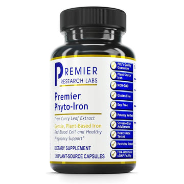Premier Research Labs Phyto-Iron - Plant Based Iron for Men & Women for Blood Support, Curry Leaves Supplement, Iron Supplements, Non-Heme Iron, 18mg Iron Per Serving - 120 Vegetarian Capsules Premier Research Labs Au supplements