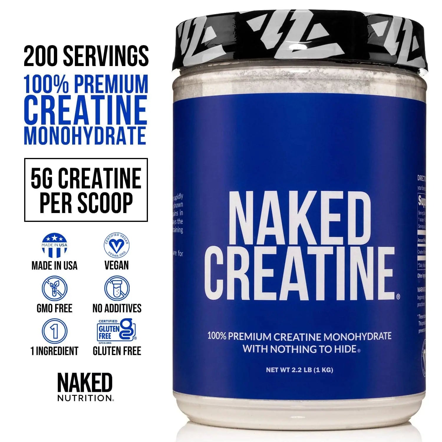 Pure Creatine Monohydrate – 200 Servings - 1,000 Grams, 2.2lb Bulk, Vegan, Non-GMO Naked Nutrition Au supplements