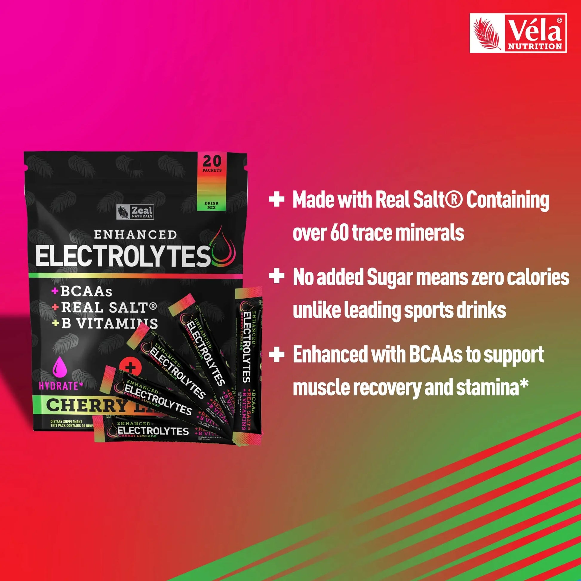 Enhanced Powder Stick Packs (Cherry Limeade- 20 Packets) Sugar Free + BCAA B Zeal Naturals Au supplements