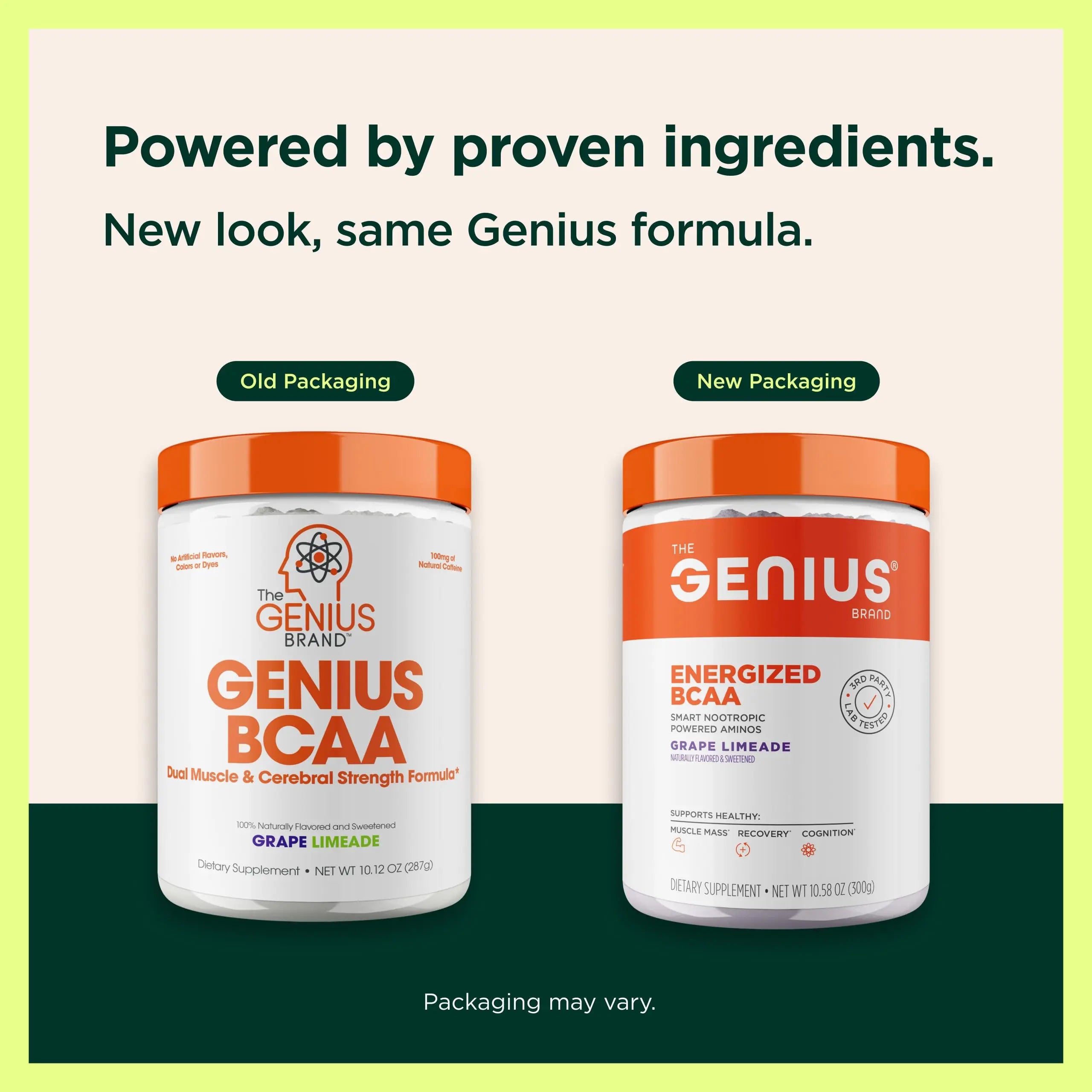 Genius BCAA Powder - 5g Vegan BCAAs L-Glutamine, Cognizin & Rhodiola Muscle Recovery Energy Support 100mg Caffeine Pre, Intra, Post-Workout Nootropic Supplement for Focus & Performance - Grape Limeade The Genius Brand Au supplements