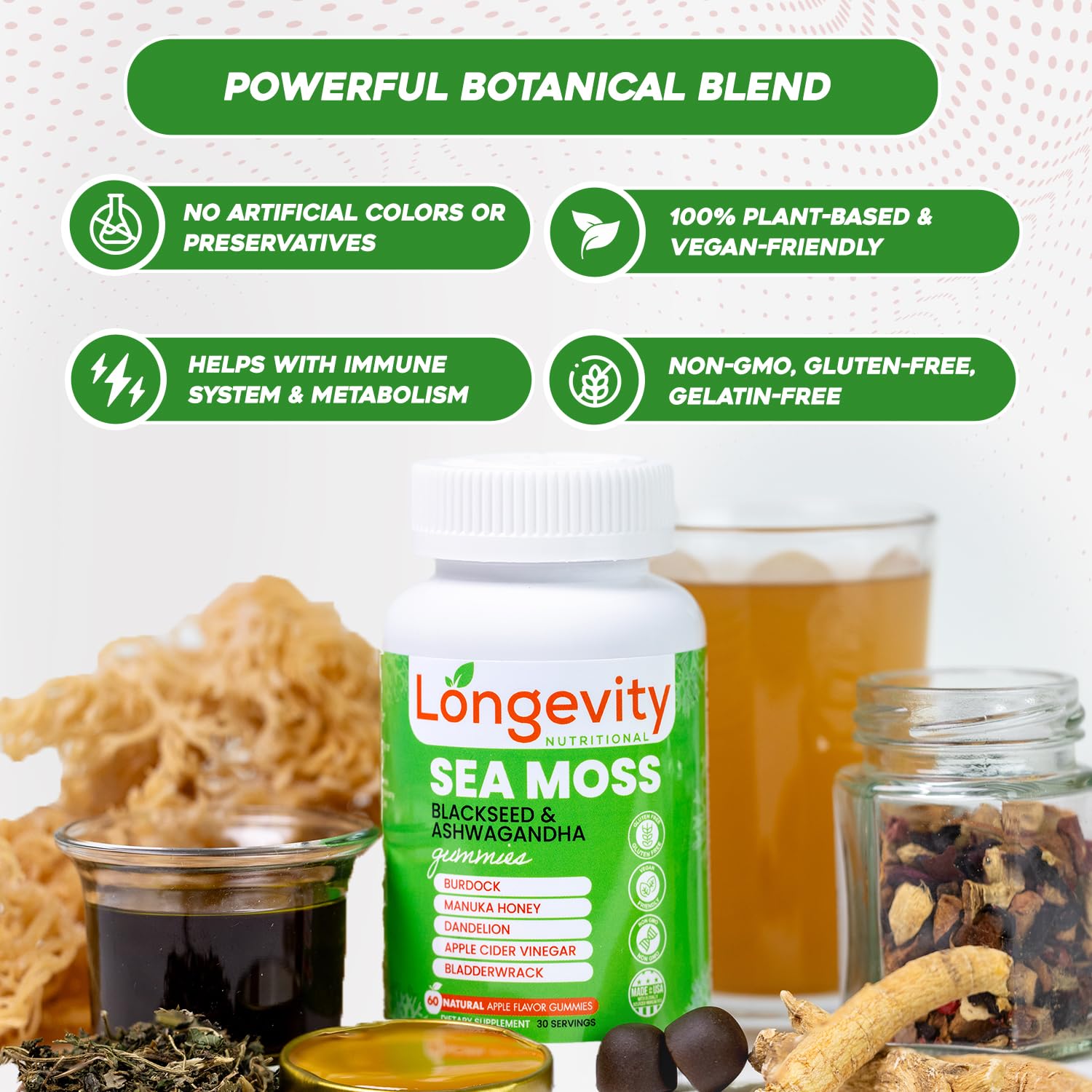 Longevity Nutritional Sea Moss, Thyroid Energy Vitamins Mineral Burdock Manuka Honey Dandelion Apple Cider Bladderwrack Ashwagandha Extract Turmeric Antioxidant Boost Immune Superfood Gummies Longevity Nutritional Au supplements