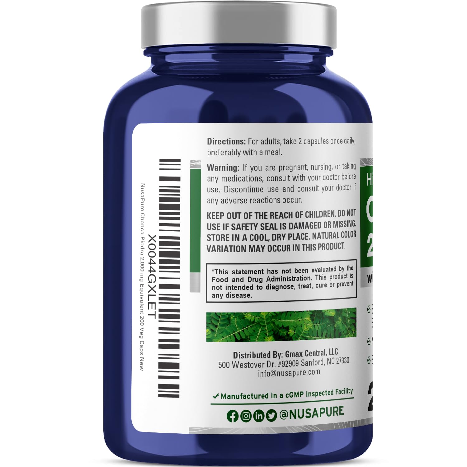 NusaPure Chanca Piedra 2000mg | 200 Veggie Caps | Herbal Extract Supplement | Extract 10:1, Non-GMO, Bioperine & Vegan | 100 Servings per Bottle NusaPure Au supplements