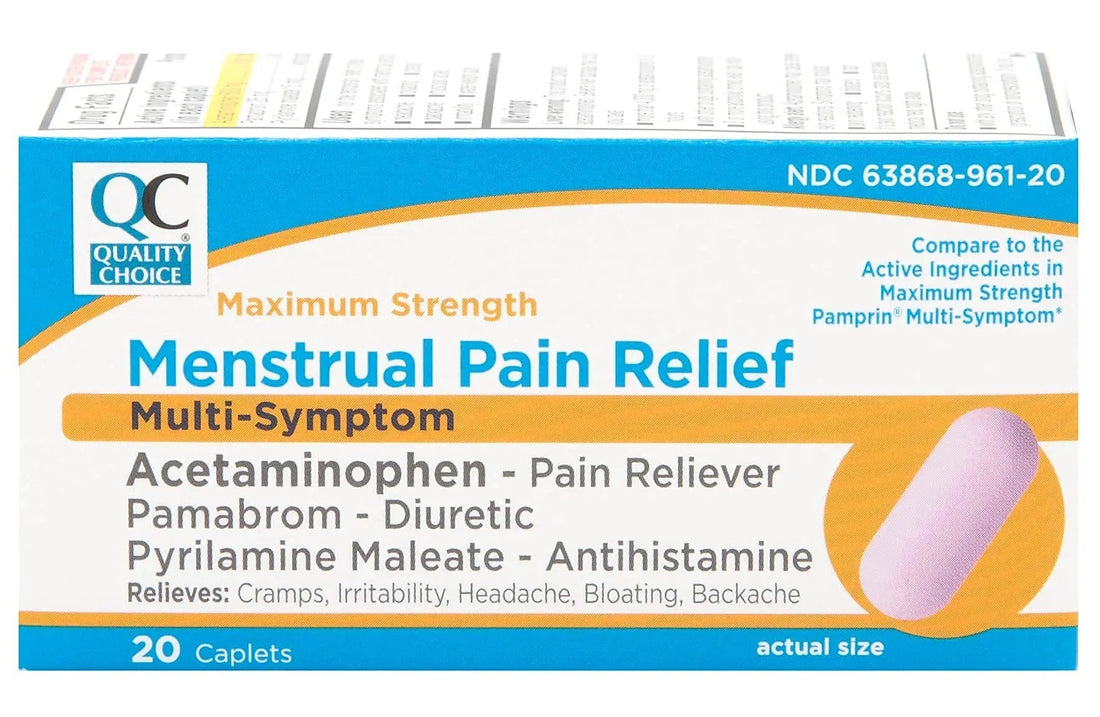 Quality Choice Maximum Strength Mentrual Pain Relief, Multi Symptom Pain Relief Caplets, Cramps, Headache, Bloating, Backache & Irritability, 20 Count Package Quality Choice Au supplements