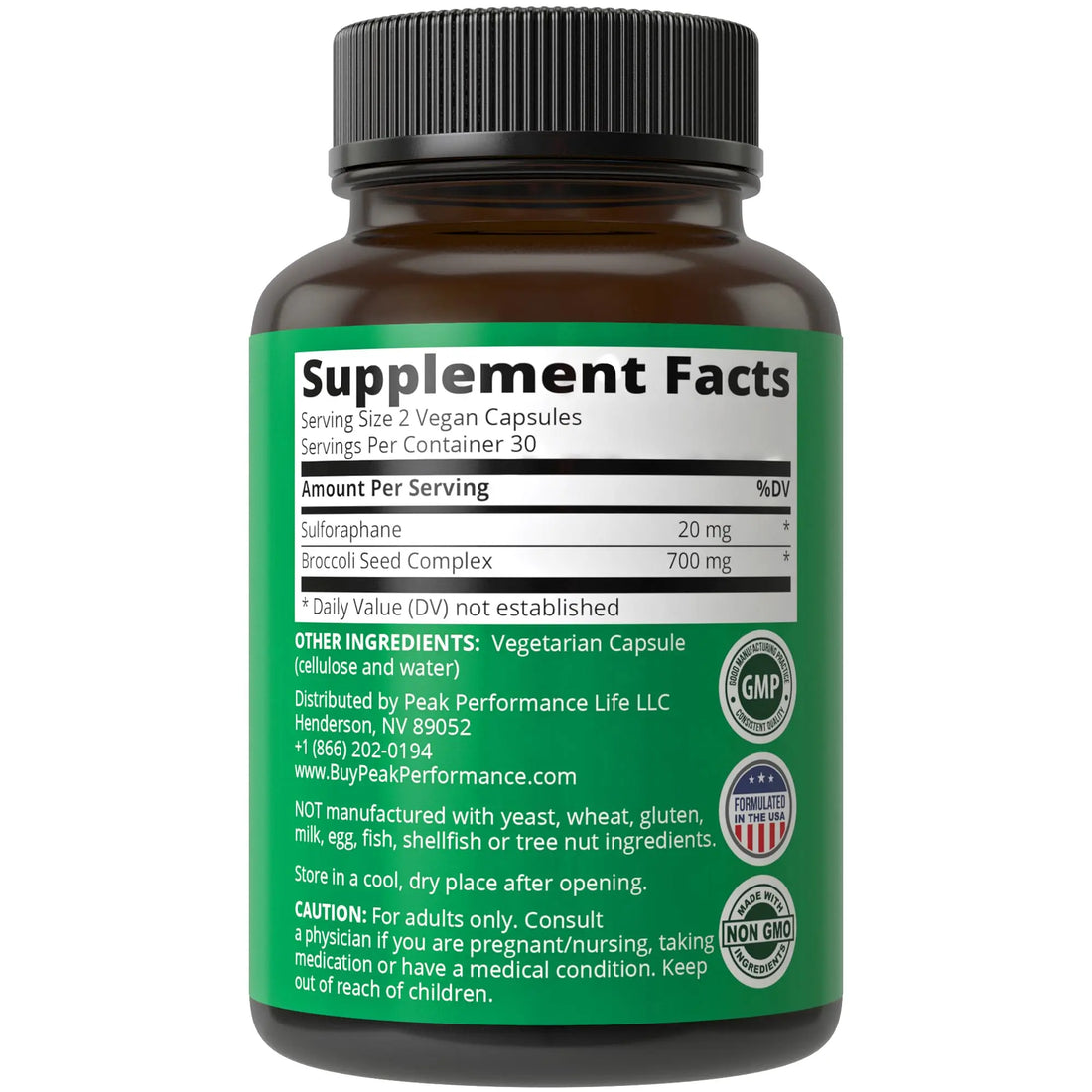 Sulforaphane Supplement 20mg + Broccoli Seed Extract Vegan Capsules. Activated Peak Performance Au supplements