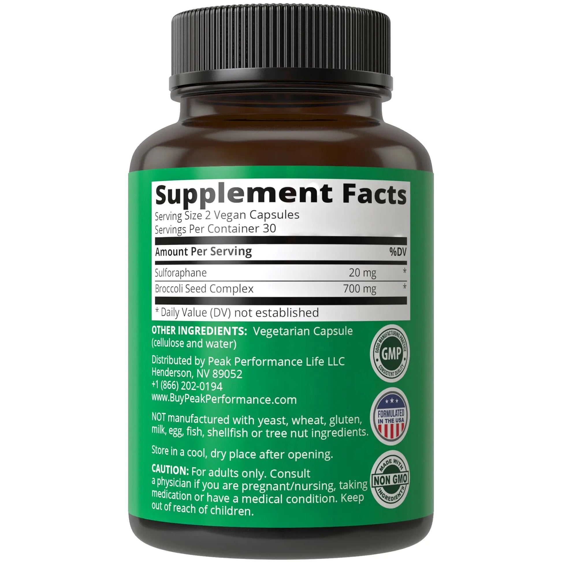 Sulforaphane Supplement 20mg + Broccoli Seed Extract Vegan Capsules. Activated Peak Performance Au supplements