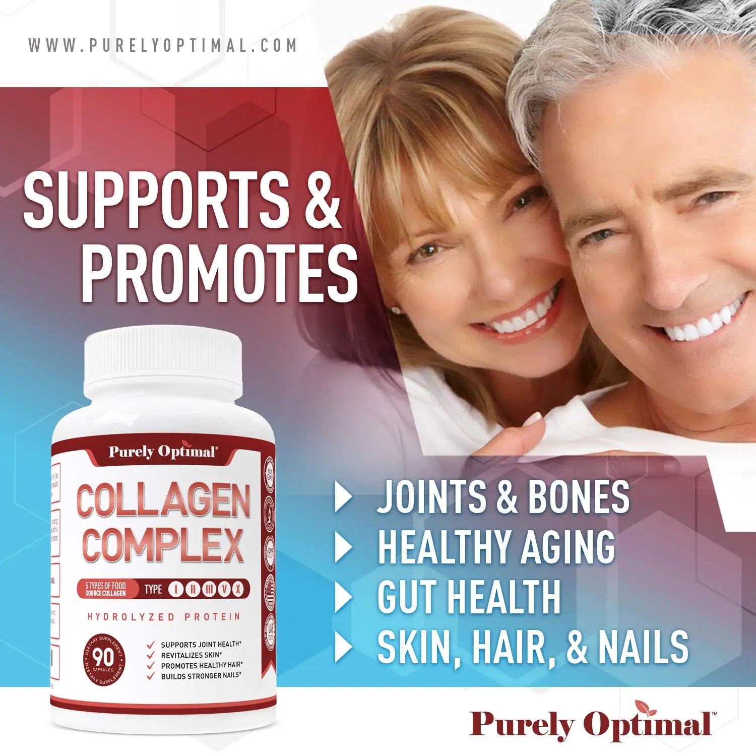 Purely Optimal Premium Multi Collagen Peptides Capsules (Types I, II, III, V, X) - Hair Purely Optimal Au supplements