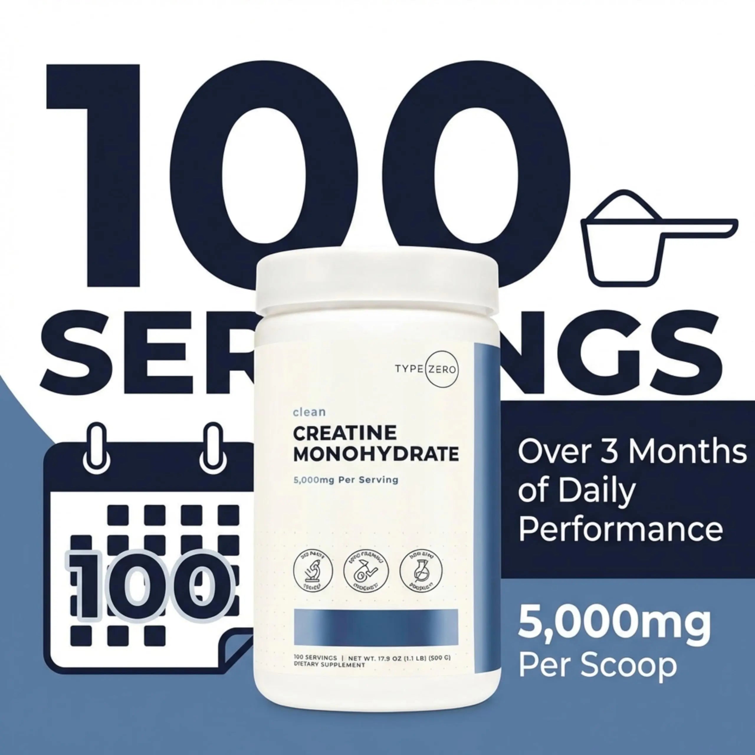 Type Zero Creatine Monohydrate Powder (Unflavored | 500g), 5000 mg Per Serving, Micronized, Zero Sugar, Keto Friendly & Gluten Free, 100 Servings Type Zero Au supplements
