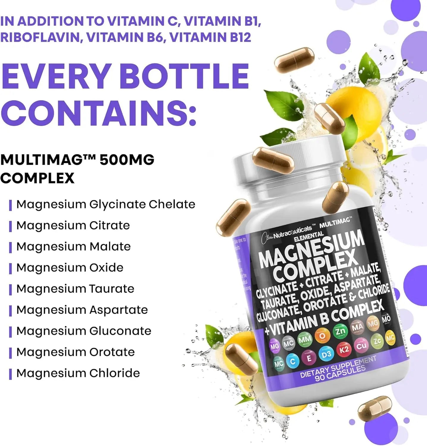 Clean Nutraceuticals Magnesium Complex with Magnesium Glycinate Citrate Malate Oxide Taurate Aspartate Orotate & Mag Chloride, Zinc Copper Manganese (90 Count (Pack of 2)) Clean Nutraceuticals Au supplements