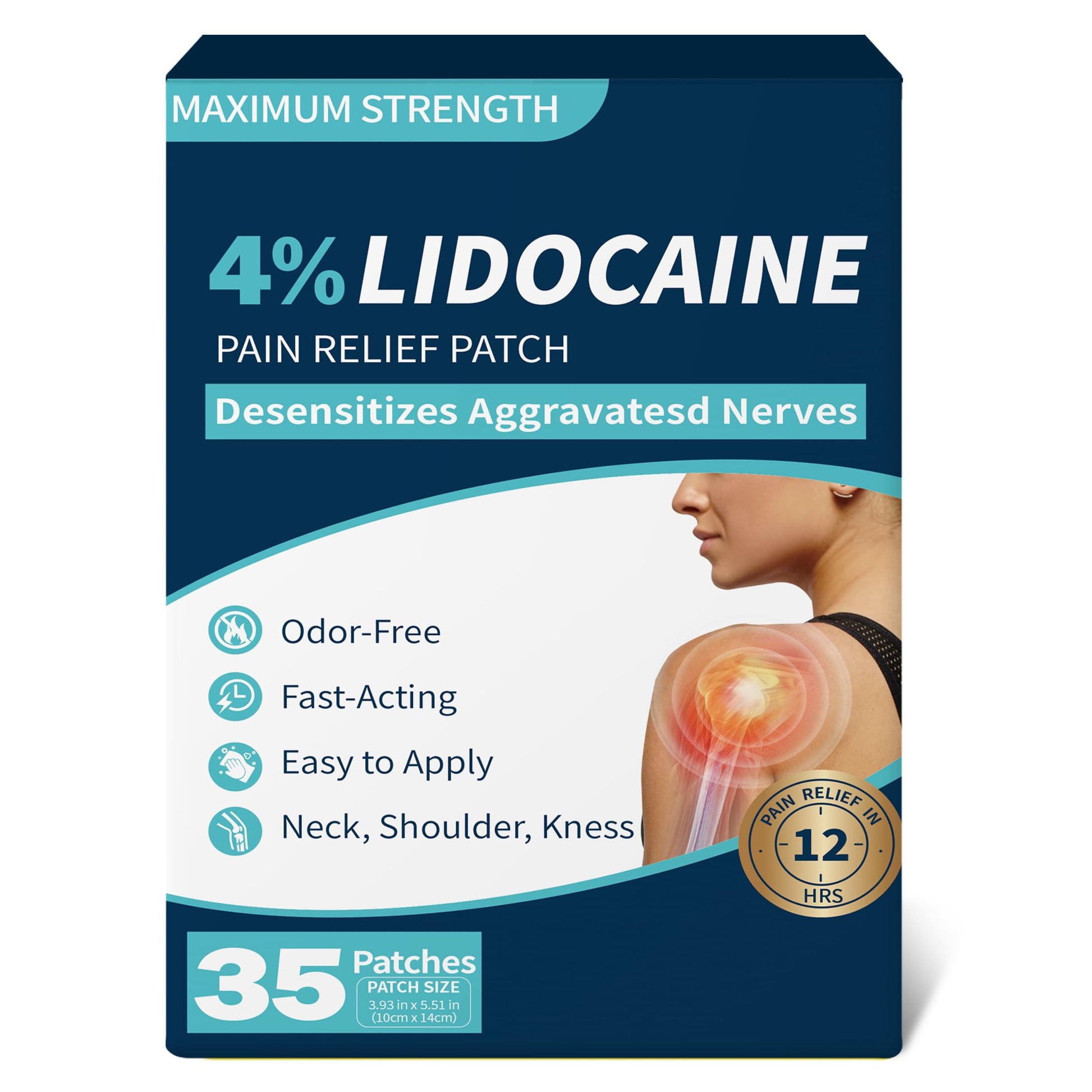 SZLGANG 4% Lidocaine Pain Relief Patches - (Large, 35, Count) Maximum Strength Relief for Back, Neck, Shoulder, Joint & Muscle Pain, 3.9”x 5.5”-03277 SZLGANG Au supplements