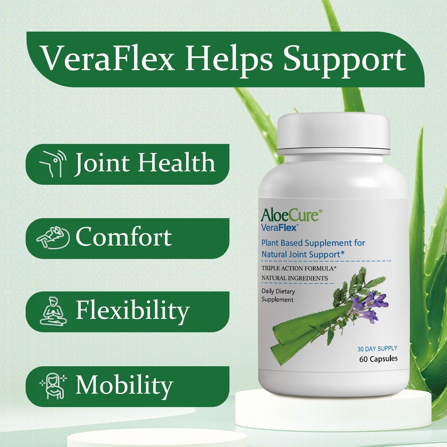 AloeCure VeraFlex Natural Joint Health, 60 Capsules, Clinically Tested Natural Plant-Based Formula to Support Comfort, Mobility and Flexibility - Featuring Organic Aloe Vera AloeCure Au supplements