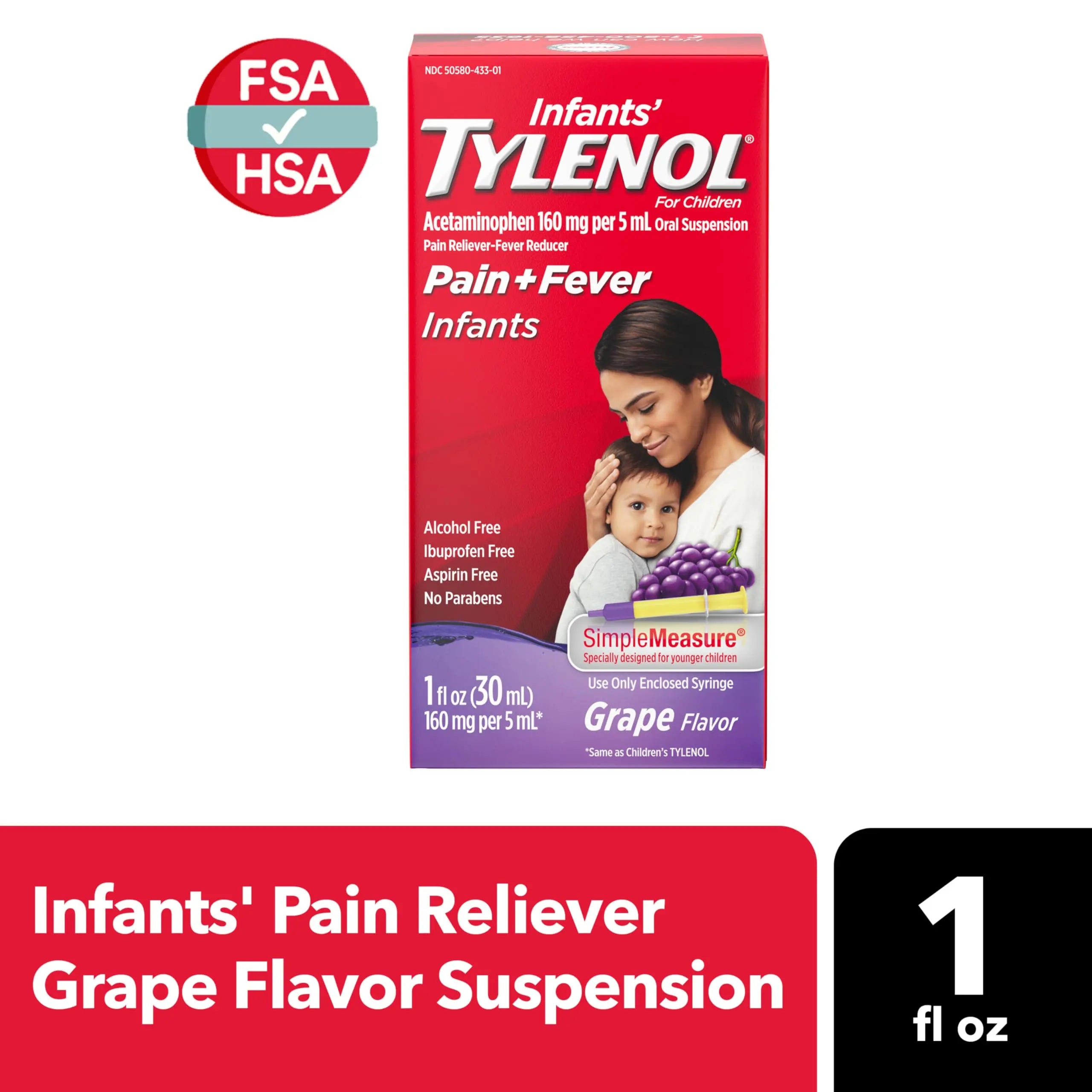 Infants' Tylenol Oral Suspension Liquid Medicine with Acetaminophen, Baby Fever Reducer & Pain Reliever for Minor Aches & Pains, Sore Throat, Headache & Toothache, Grape Flavor, 1 fl. oz Tylenol Au supplements