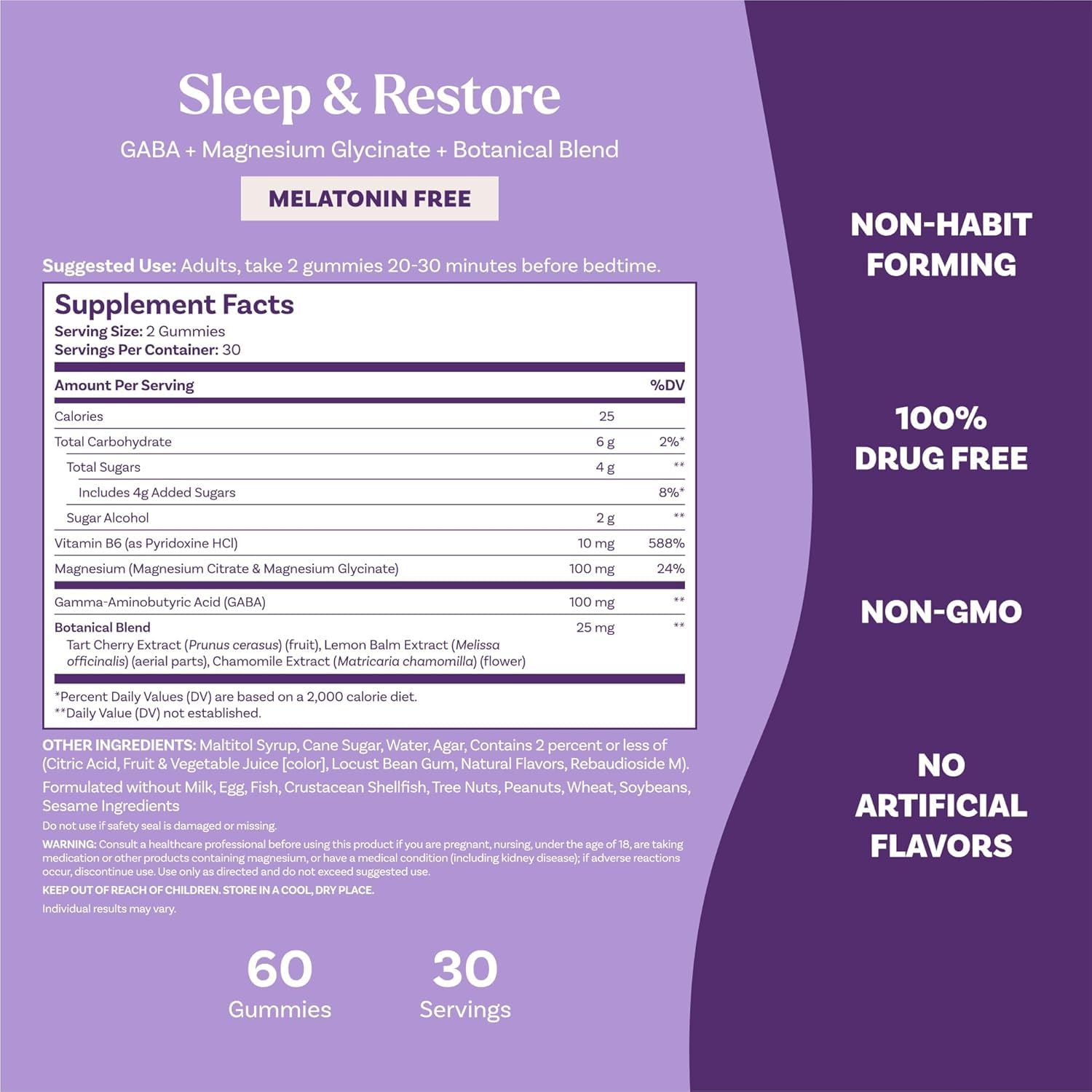 Natrol Sleep & Restore Magnesium Glycinate Blend Gummies, Magnesium for Sleep Aids for Adults, Melatonin-Free, Cherry Flavored, 30 Day Supply, 60 Gummies (Pack of 2) Natrol Au supplements