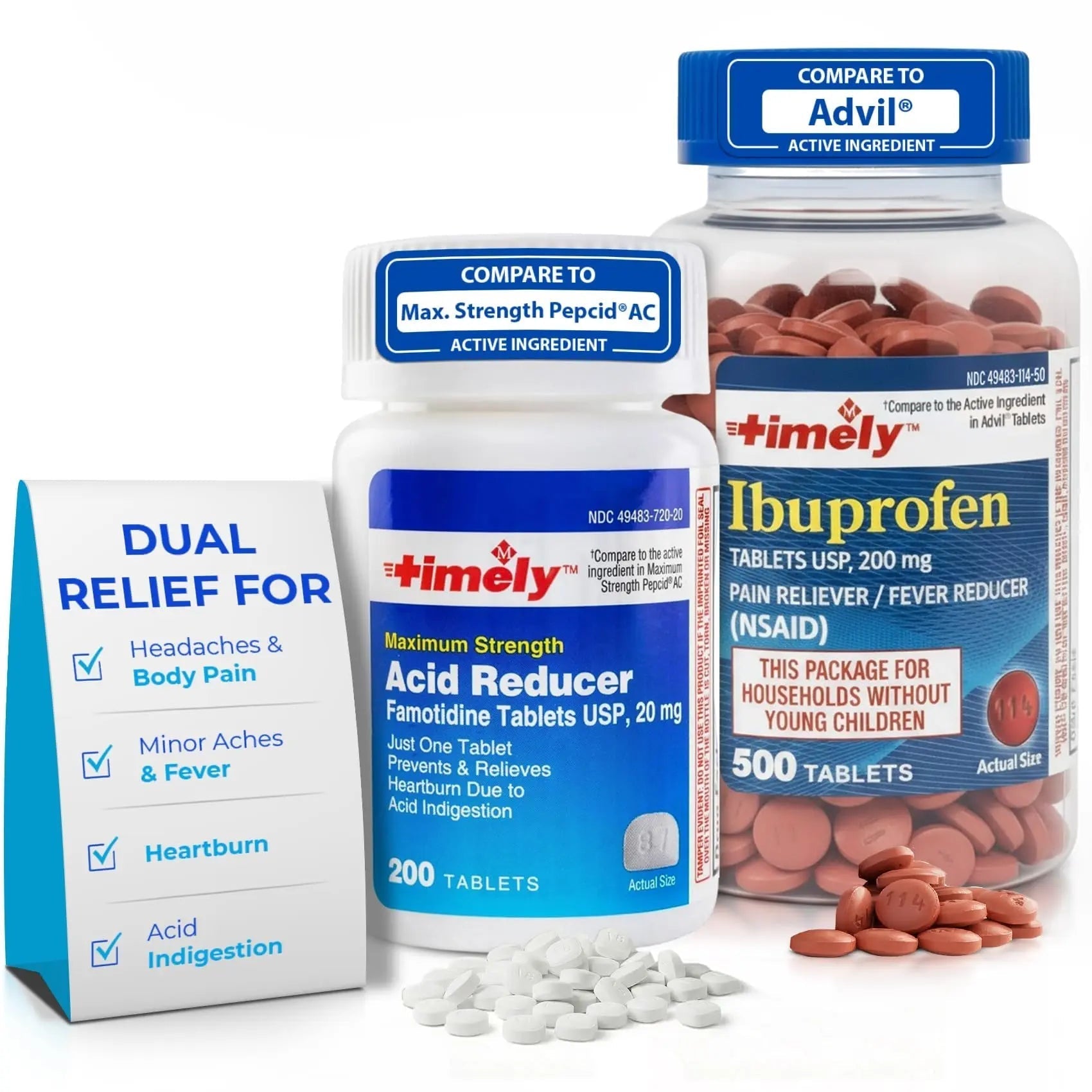 TIME-Cap Labs Ibuprofen 200mg (500 Tablets) & Famotidine 20mg Acid Reducer (200 Tablets) Bundle - Fever, Pain Reliever Pills for Headaches & Heartburn Relief Medicine for Acid Reflux & Indigestion TIME-CAP LABS, INC. Au supplements