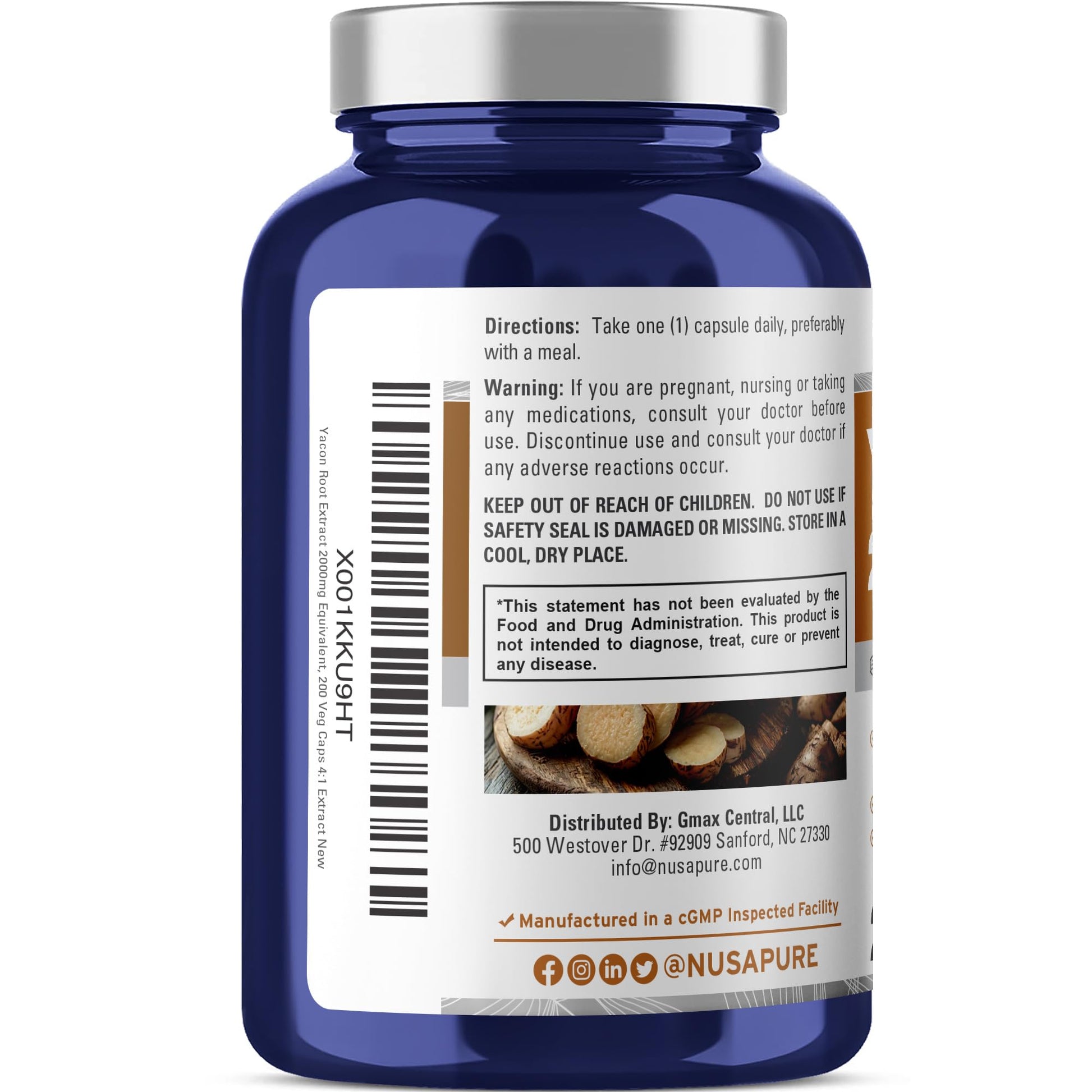 NusaPure Yacon Root Extract 2000mg 200 Vegetarian Capsules (Extract 4:1, Non-GMO, Vegan) NusaPure Au supplements