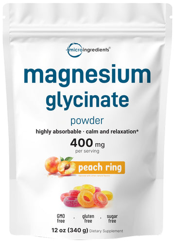 Magnesium Powder, 12oz (56 Servings) | Magnesium Glycinate Powder | Sweet Peach Ring Flavored | Sleep, Muscle, Heart & Nerve Health Support | Easily Absorbed | Non-GMO, Vegan, Sugar Free Micro Ingredients Au supplements