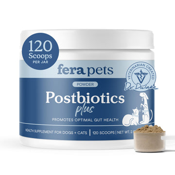 Fera Pets Postbiotics Plus Prebiotics for Dogs & Cats - with Slippery Elm - Promotes Optimal Digestive Health & Inflammatory Response - Enhances Immunity - 120 Scoops Fera Pets Au supplements