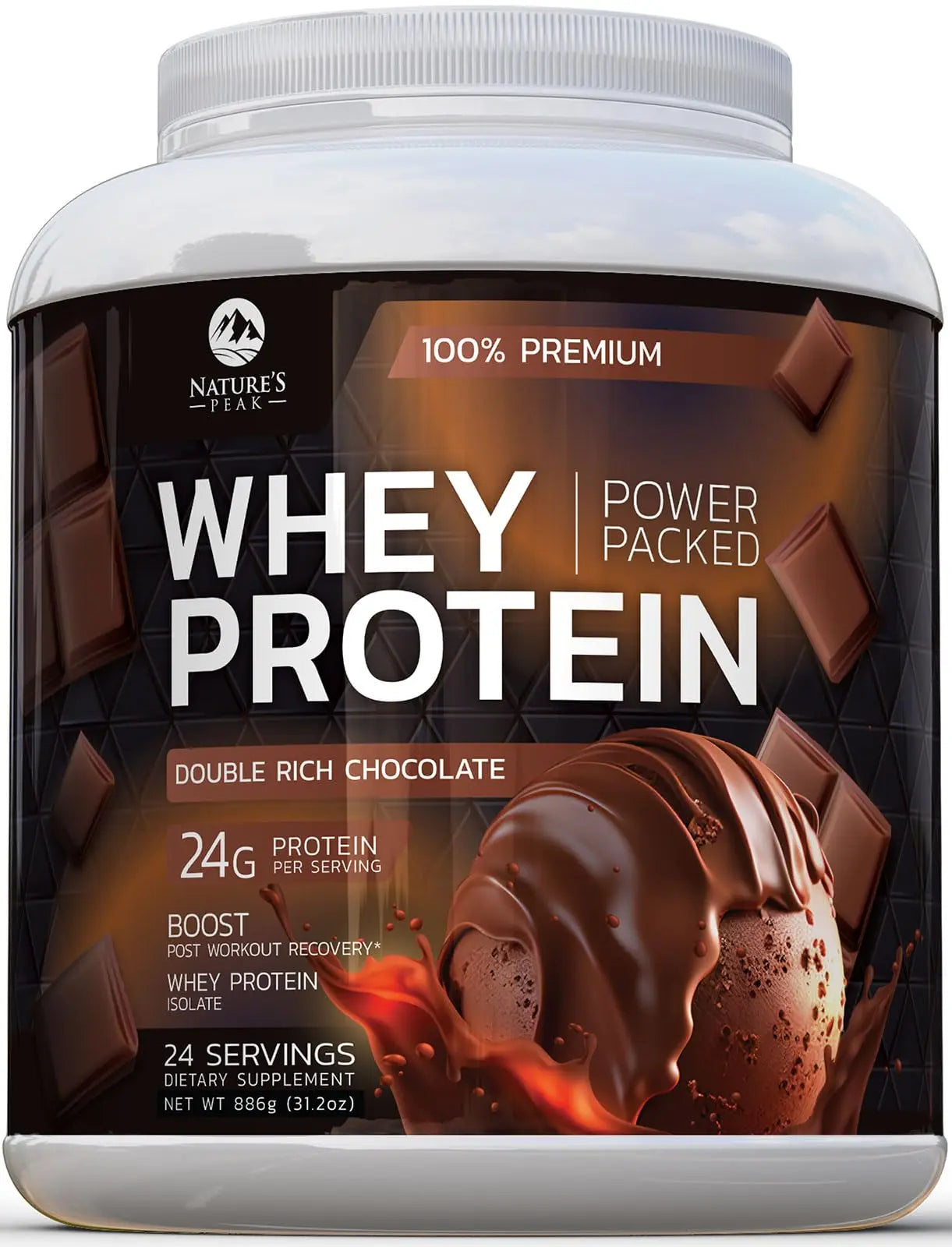 Nature's Premium 100% Whey Protein Powder, 24g of Protein, Double Rich Chocolate Nature's Peak Au supplements