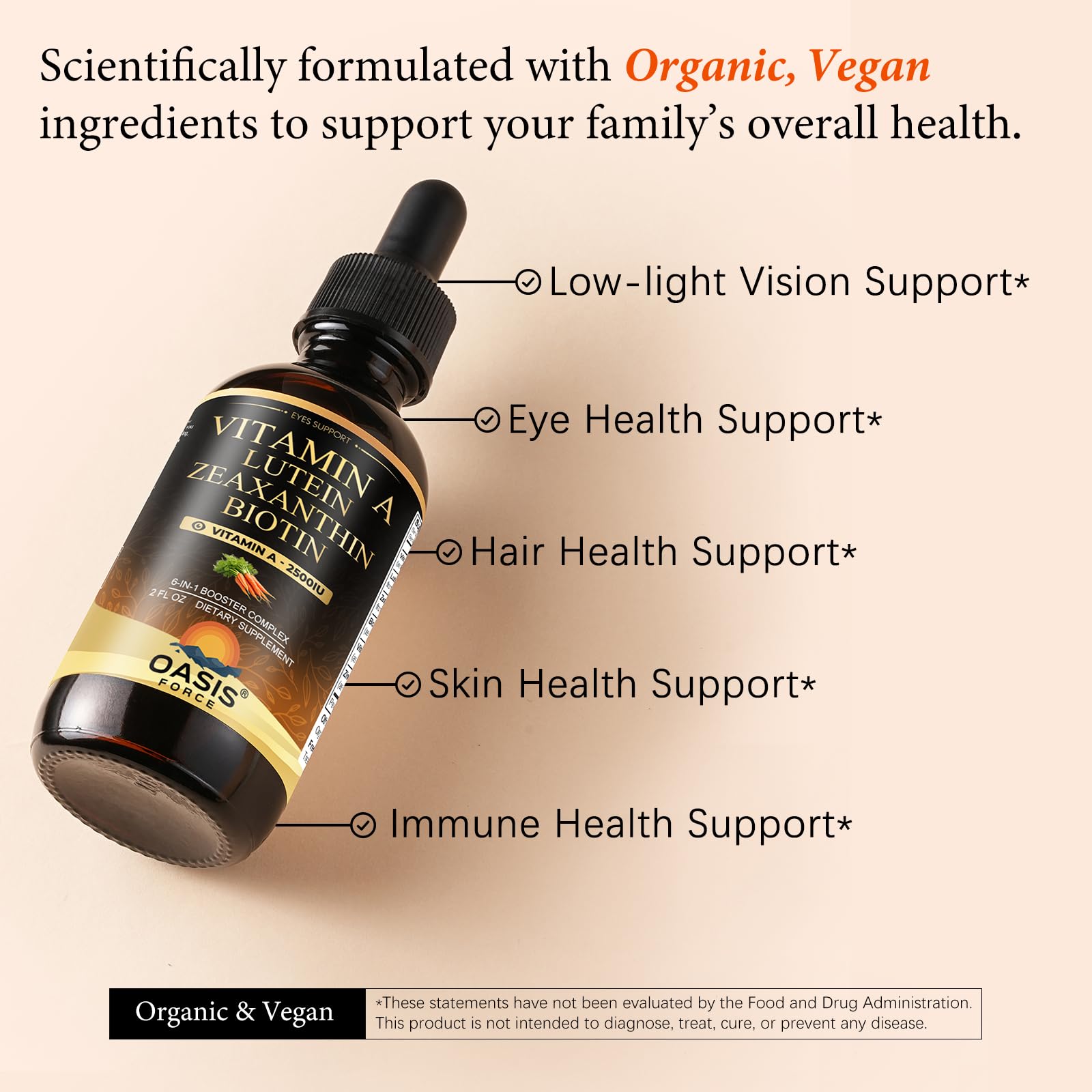 OASIS FORCE 6 in 1 Vitamin A Liquid Drops with Lutein & Zeaxanthin, Vita A Retinyl Palmitate for Skin, Vision & Immune Support, Adults & Kids Ages 6+, Vegan, Non-GMO, 2 Fl Oz OASIS FORCE Au supplements