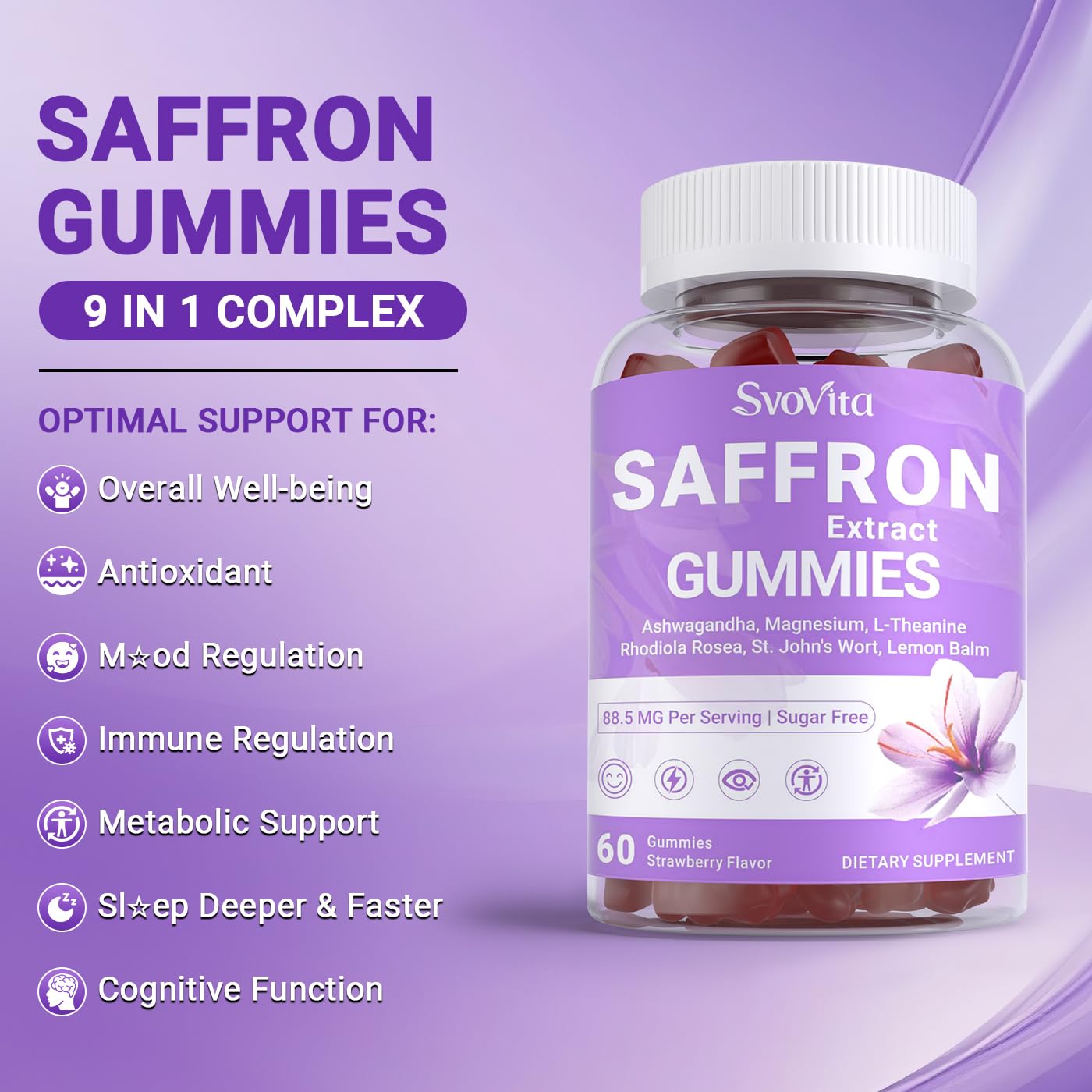 Svovita Saffron Supplements Gummies with Saffron Extract, Sugar Free 60 Count Svovita Au supplements