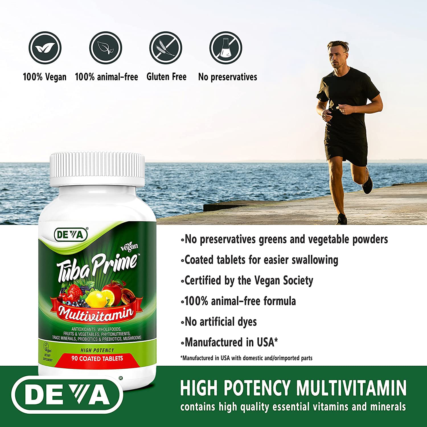 DEVA Tuba Prime Vegan Multivitamin Iron-Free High-Potency Vitamin & Mineral Dietary Supplement Antioxidants, Fruit & Veg Blend, Super Mushrooms, Probiotics, Prebiotics, Seeds, Herbs 90 Tabs 2-Pack DEVA Au supplements
