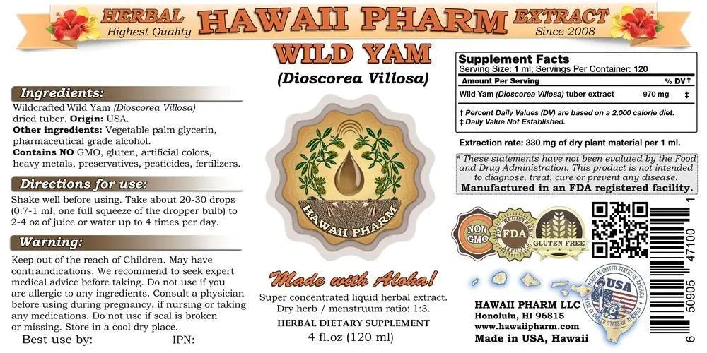 Wild Yam Liquid Extract, Wild Yam (Dioscorea Villosa) Tincture 2x32 oz HawaiiPharm Au supplements