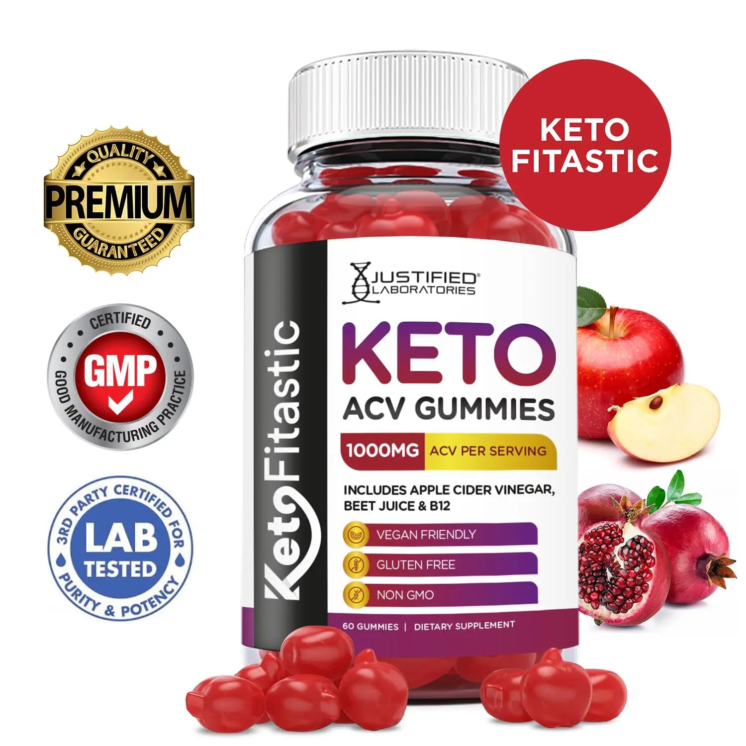 Justified Laboratories (5 Pack) Ketofitastic Keto Gummies 1000MG ACV with Pomegranate Justified Laboratories Au supplements