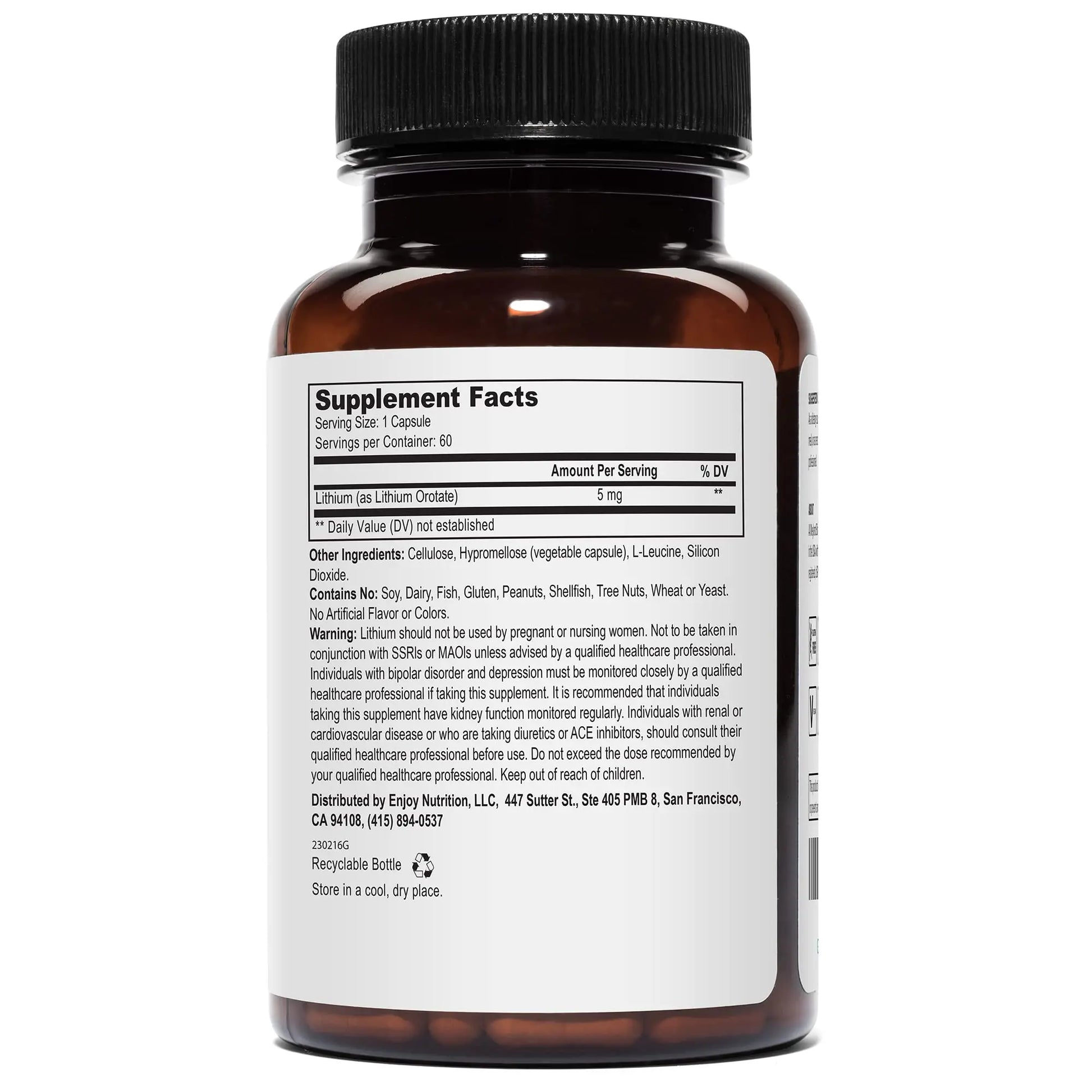 Lithium Orotate - 5mg of Elemental Lithium per Vegetarian Capsule Weyland Brain Nutrition Au supplements