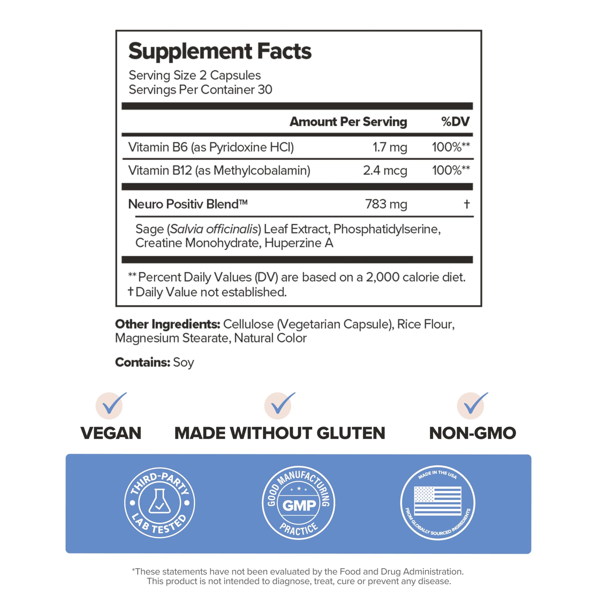 MENO Brain Health + Memory Support Capsules – Daily Support for Cognitive Performance, Concentration & Healthy Brain Aging – with Phosphatidylserine, Creatine, Sage Leaf & Huperzine A – 30 Servings O Positiv Au supplements