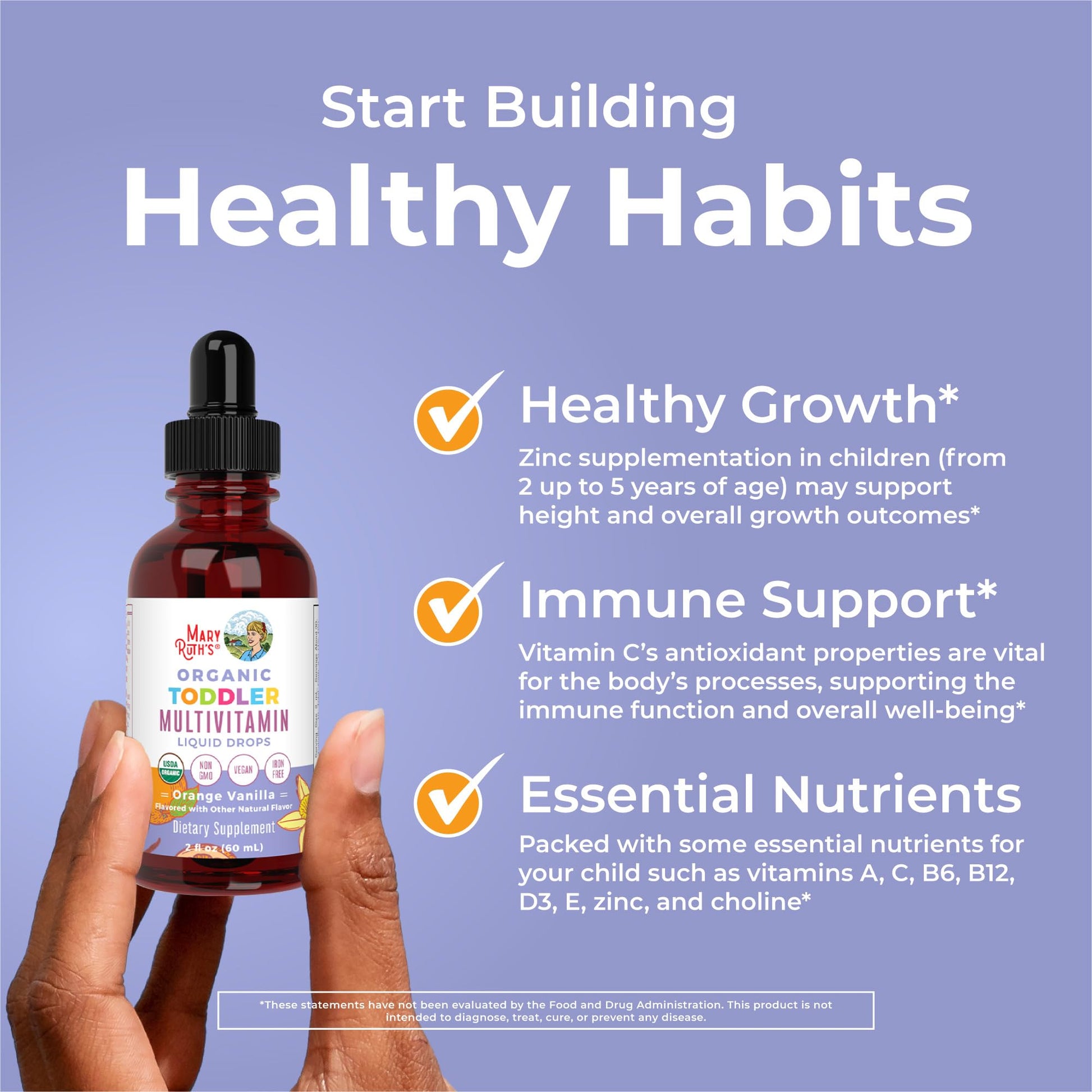 MaryRuth's Toddler Multivitamin | Vitamin A C D E B6 B12 Zinc | Healthy Growth Support | Immunity | Bone Health | Cognitive Function | Organic | Sugar Free | Vegan | Non-GMO | 2 Fl Oz | 30 Day Supply MARYRUTH'S Au supplements
